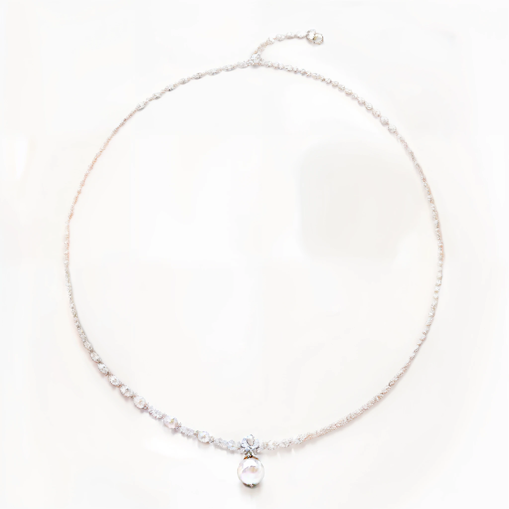 The luster of a pearl necklace,The warm texture of pearls,White delicate pearl,the soft light,Sparkling fine details,Elegant accessories,Noble and elegant,Pictures showing the beauty and charm of pearl necklaces。