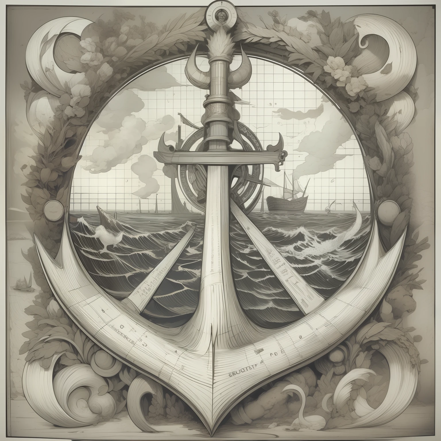 black and white tattoo lineart mainly,Central part is a stock anchor (in 3D, leaning on its stock), representing the return from the Atlantic Ocean
On the anchors upward stock I considered a swallow for sailing more than 5000 nautical miles. It could sit on the stock, slightly bent down with its chest, facing outwards, beak slightly open. Like a little cheeky aggressive swallow. (Not sure how that would look though, could incorporate the swallow differently)
On the seabed, where the anchor sits, there is a golden dragon (for crossing the date line) curled around the anchor, head resting on its tail.
Neptune (crossing of the equator) is standing in the back, holding its trident, hair and beard get blown into one direction (whichever works best).
I’d like to complete the frame around the anchor with bits that represent my navigational and my maritime engineering relation to the sea. So maybe like a part of an old wooden steering wheel or a compass rose for the navigational part and some interlocked gear wheels or maybe two crossed pistons (on the seabed?).
I’d also like to incorporate the relation to my brothers, the youngest of us has passed away some years ago and deserves a lasting memory on my skin. But nothing too obvious. My older brother and I are both wearing a bracelet with a small inscription “hermanos”.