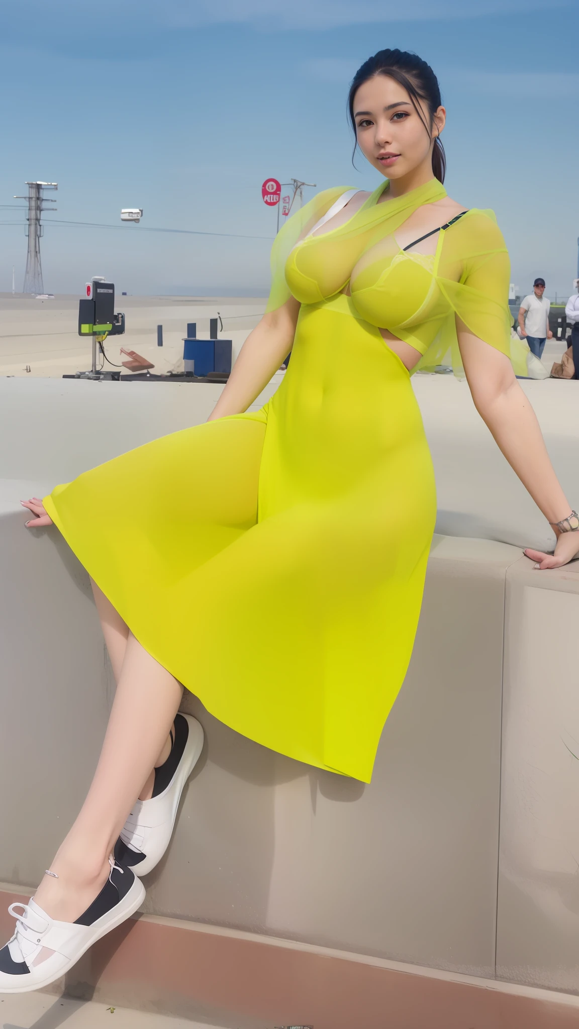 A sexy girl with big breasts wearing a bra