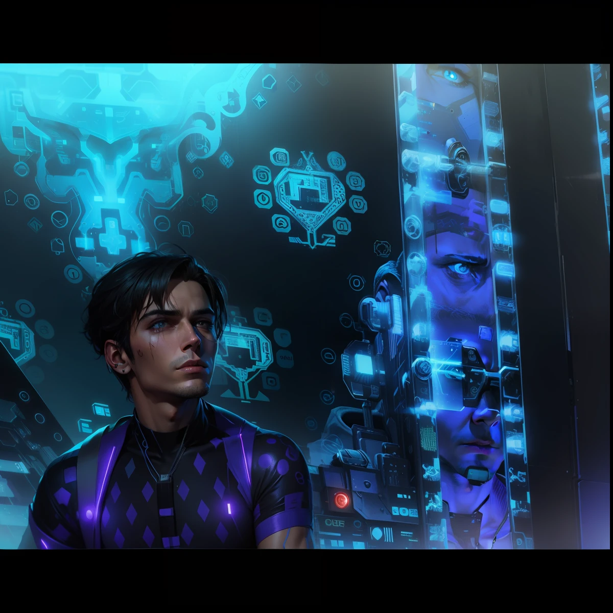 Change the background cyberpunk handsome boy, realistic face, hd