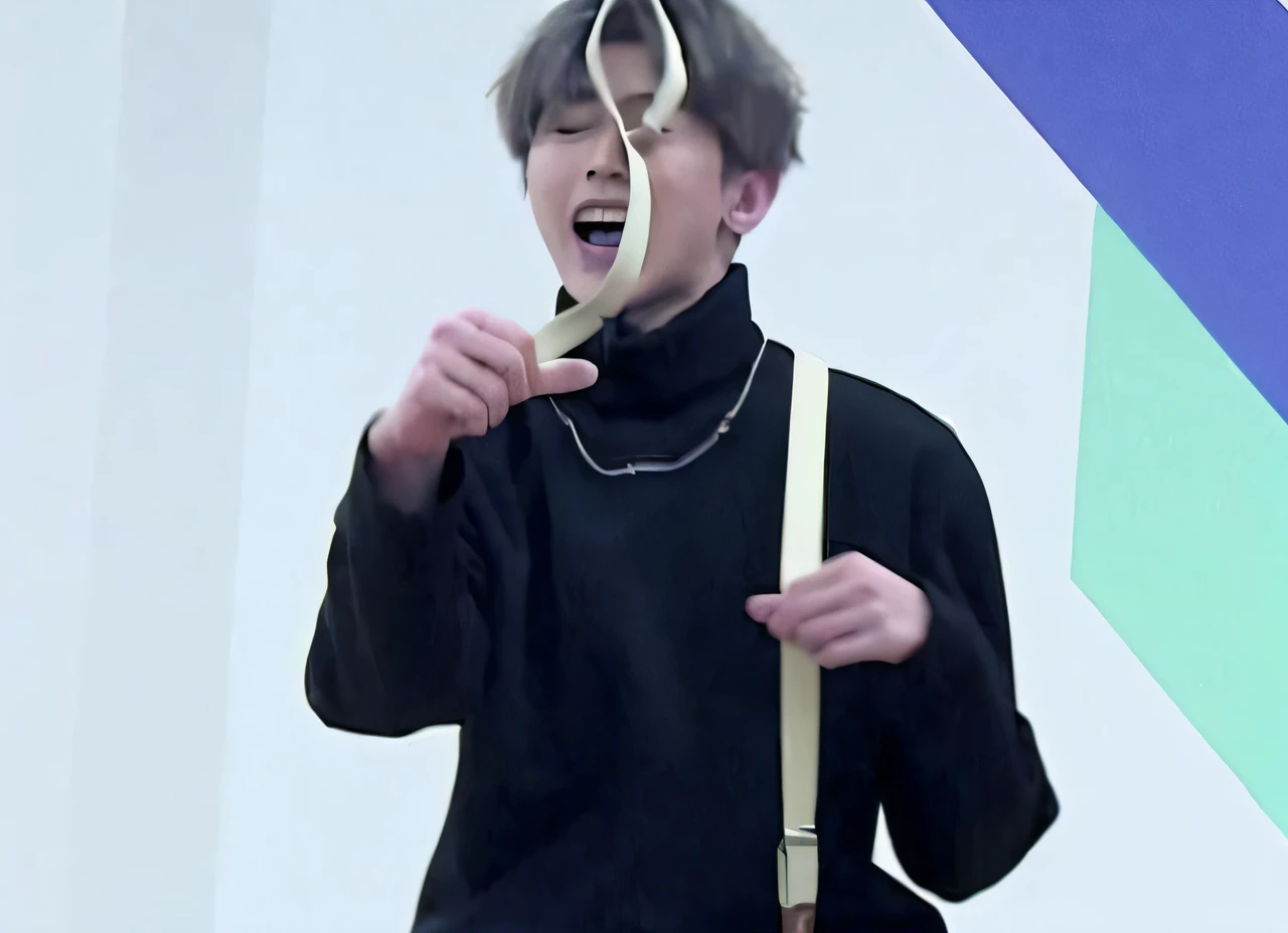 HD fix,best qualityer,There was a man with a pair of scissors in his hand, taehyung eating gucci fries, bladee from drain gang, Cai Xukun, ;Open mouth, mad smile, yanjun cheng, jungkook, he is screaming, goggles around his neck, distorted pose, resin, Kim Tae-joon, smileing nright, hyung tae