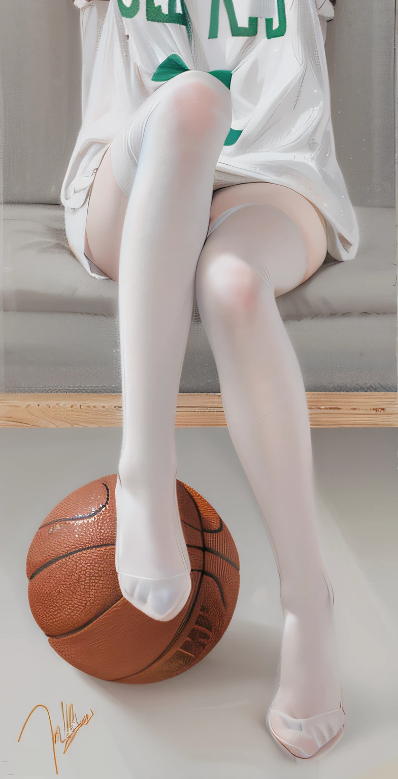 "Alafard photo,Young girl sitting on a stool,Details raise the legs,White tights,girl,white stockings,white straitjacket,leg shot,close-up on legs,Anime Barbie wearing white stockings,Complete legs,Detailed legs,Close-up of legs and thighs,Crossed legs,Bare legged,basketball ball,tights skin,hip and leg shot,Visible legs"