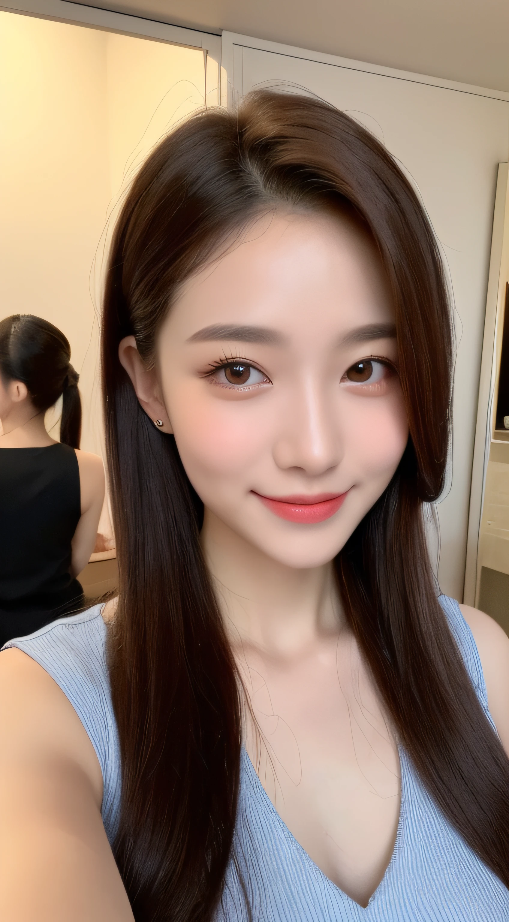 ((Best Quality, 8K, Masterpiece: 1.3)), 1girl, Slim Abs Beauty: 1.3, (Hairstyle Casual, Big Breasts: 1.2), Dress: 1.1, Super Fine Face, Delicate Eyes, Double Eyelids, Smile, Home