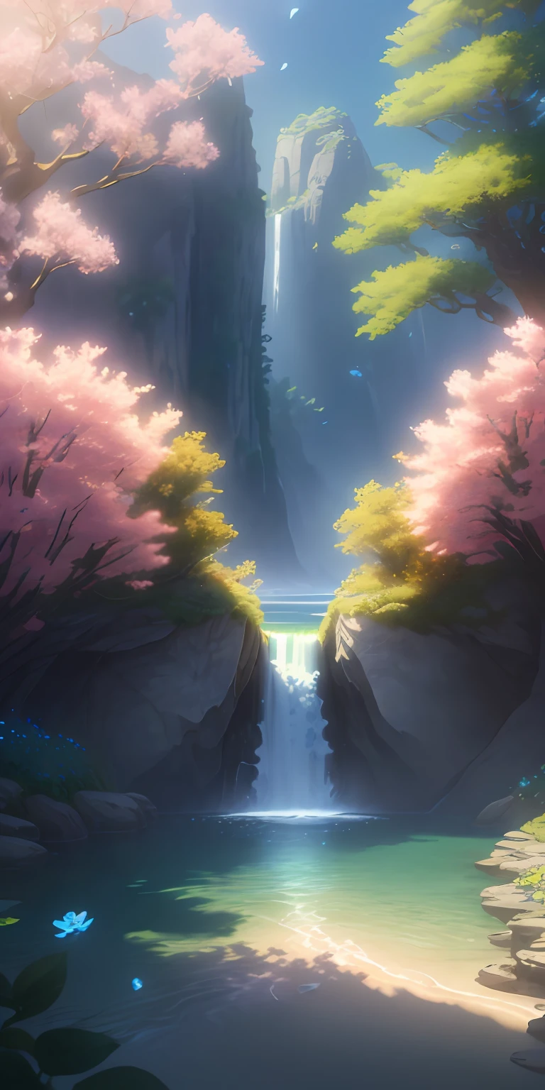 Masterpiece, best quality, (very detailed CG unity 8k wallpaper) (best quality), (best illustration), (best shadows) Nature', blue sea,delicate leaves petals of various colors falling in the air light Tracking, super detailed --v6