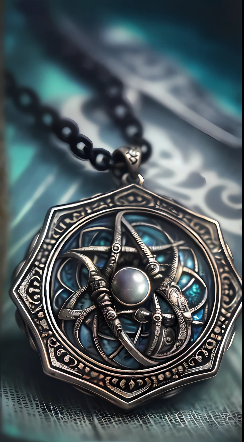 (A necklace with symbols from Lovecraft's mythology)
(prix: Blurry, beco escuro, Price noir)
(best quality, master part, award-winning photography,ultra realistic,ultra-detalhado,efeitos texturais,Absurdo,HDR,detalhes intrincados)