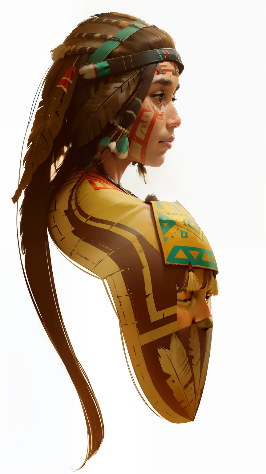 (((FACE WITH INDIGENOUS FEATURES))), digital illustation, Film style, realista, efeito tridimensional, textura detalhada