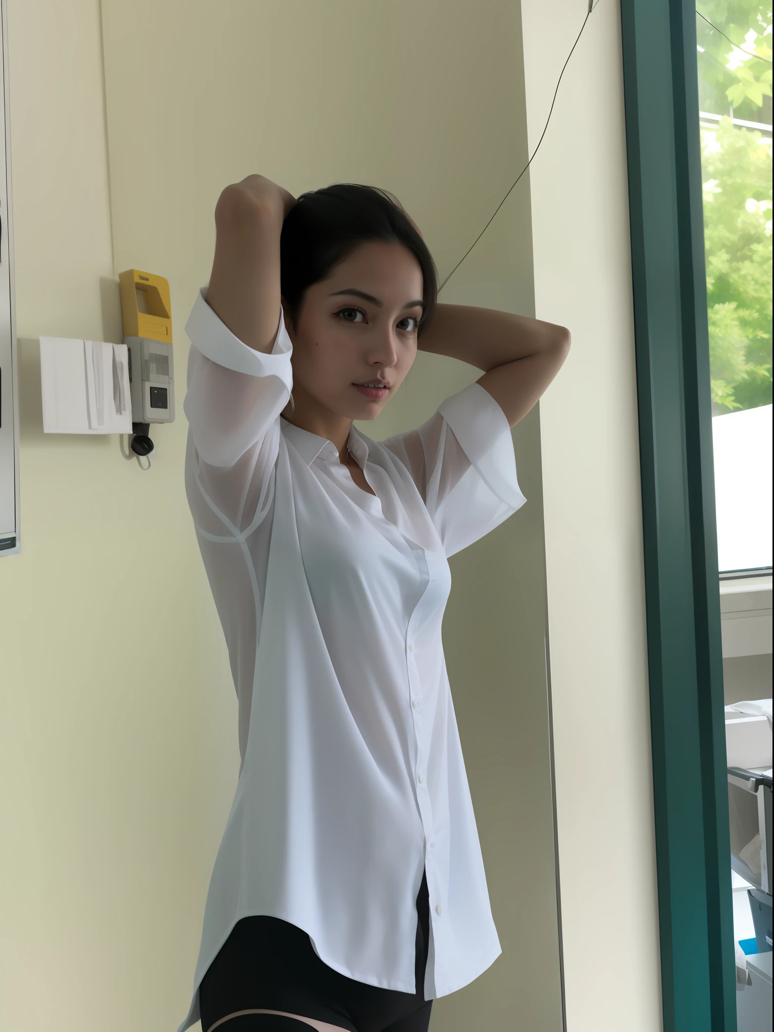 A sexy girl with big breasts wearing a bra