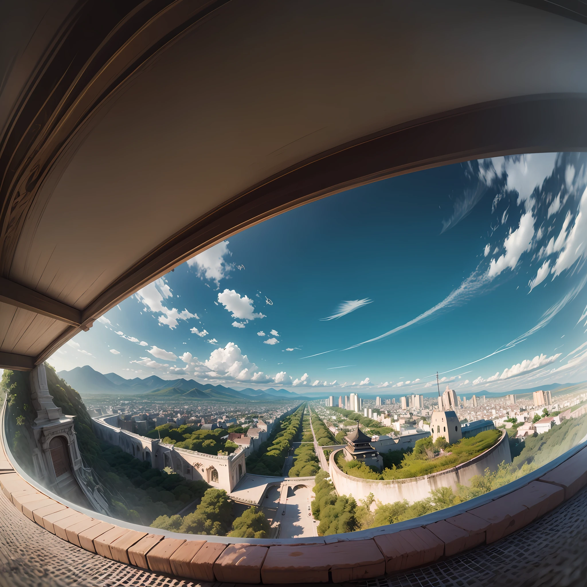 Absurdo, high-resolution, ultra-detalhado, (1 menina:1.3), quebrado, projetar uma bela cena do templo, arquitetura intrincada, Chinese natural environment, and a sense of peace and spirituality. Quebrado, Designed with a fisheye effect image that captures a wide field of view with a unique curved viewing angle. Pause to create views from the roof in urban environments with panoramic landscapes, dramatic horizons and a sense of elevation. Break, ilustrando os momentos ternos entre pais e filhos, Capturing Your Bonds, love and connection. Quebrado, usando pontilhismo para ilustrar imagens, cuidadosamente colocado pequenos pontos de cor para criar um todo coeso e visualmente impressionante. --auto --s2