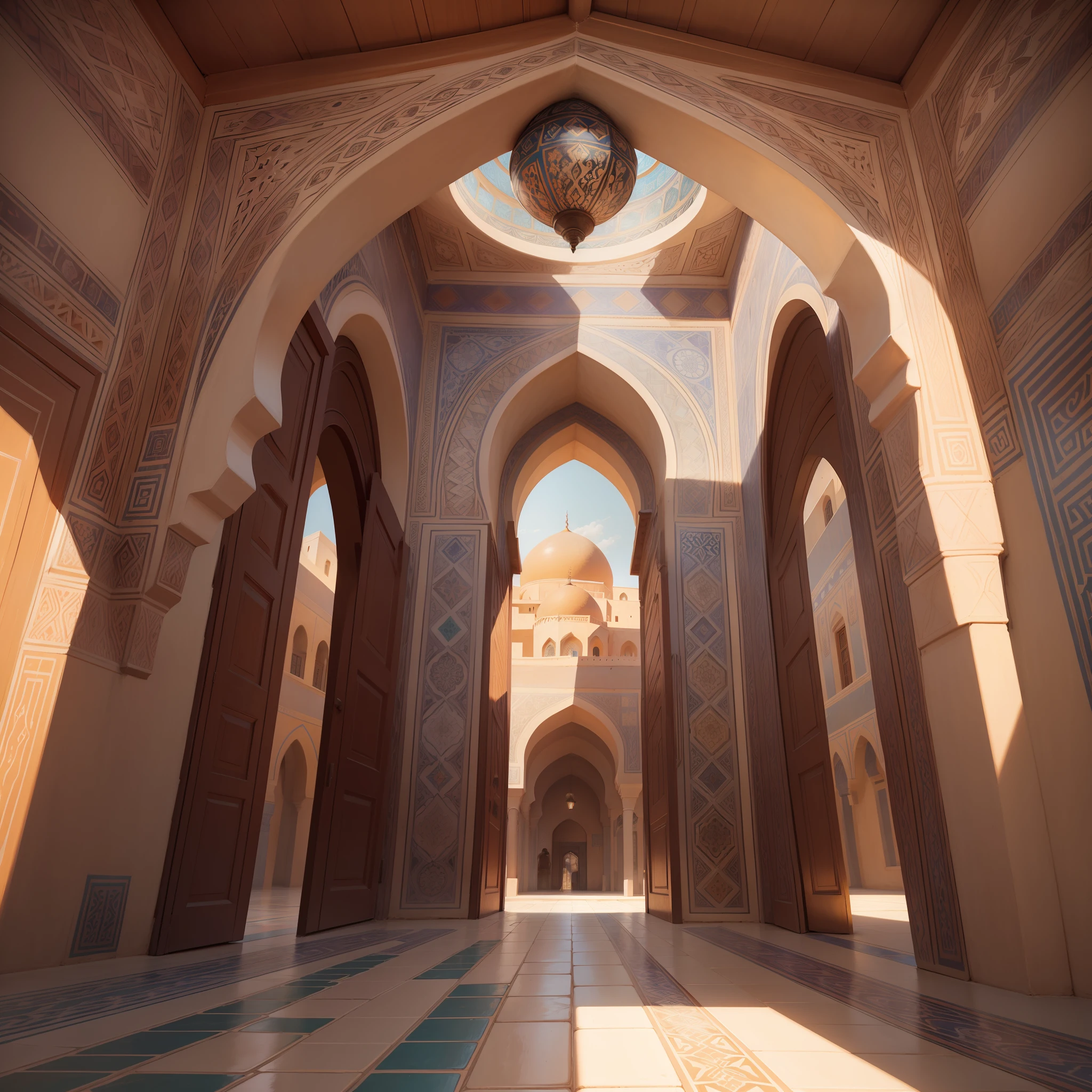 "Step into a scene that celebrates the enchanting beauty of Arabic Moroccan roofs with an artistic touch. The art style takes inspiration from mosaic art and geometry, infusing the scene with vibrant colors and patterns. The rooftops form an intricate mosaic of terracotta tiles, each tile showcasing a unique design. The camera captures a close-up shot with a fish-eye lens, emphasizing the hypnotic patterns and the interplay of colors. The lighting is vivid, with sunlight casting warm glows on the tiles, enhancing their artistic allure. The artwork should be rendered with high resolution, inviting the viewer to immerse themselves in the mesmerizing world of Moroccan rooftops."
