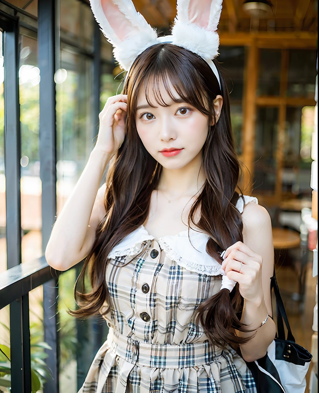 18 years old, one girl in Bunny Year is posing for a photo, twin-tailed hairstyle, kemono mimi, twin-tailed, shikamimi, sakimi-chan, sakimi-chan, cute hairstyle, yuruyuri, chiho, cute hairstyle, 8khd, 8k!, nekomimi, chiho aoshima, hololive, symmetry!!