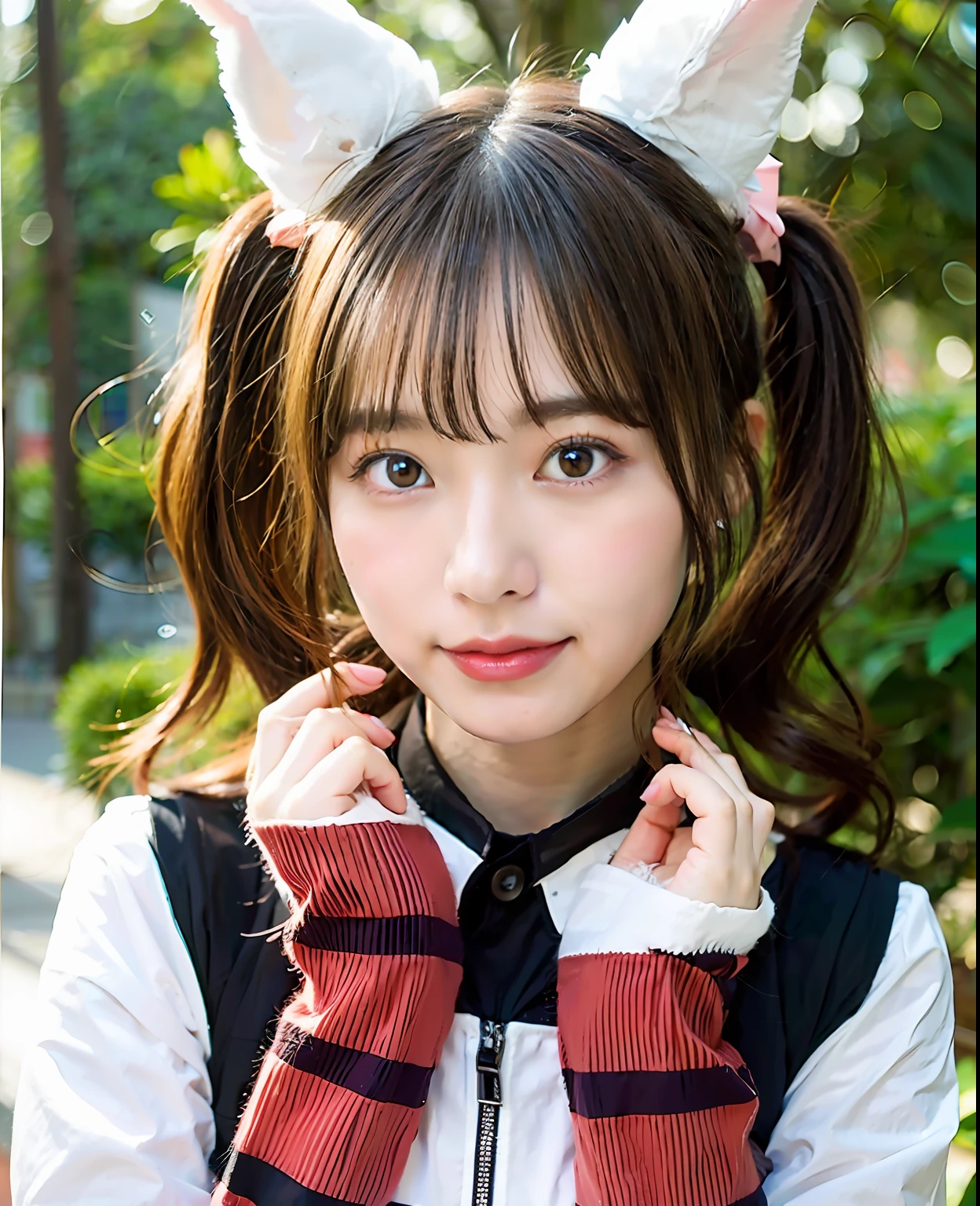 18 years old, one girl in Bunny Year is posing for a photo, twin-tailed hairstyle, kemono mimi, twin-tailed, shikamimi, sakimi-chan, sakimi-chan, cute hairstyle, yuruyuri, chiho, cute hairstyle, 8khd, 8k!, nekomimi, chiho aoshima, hololive, symmetry!!