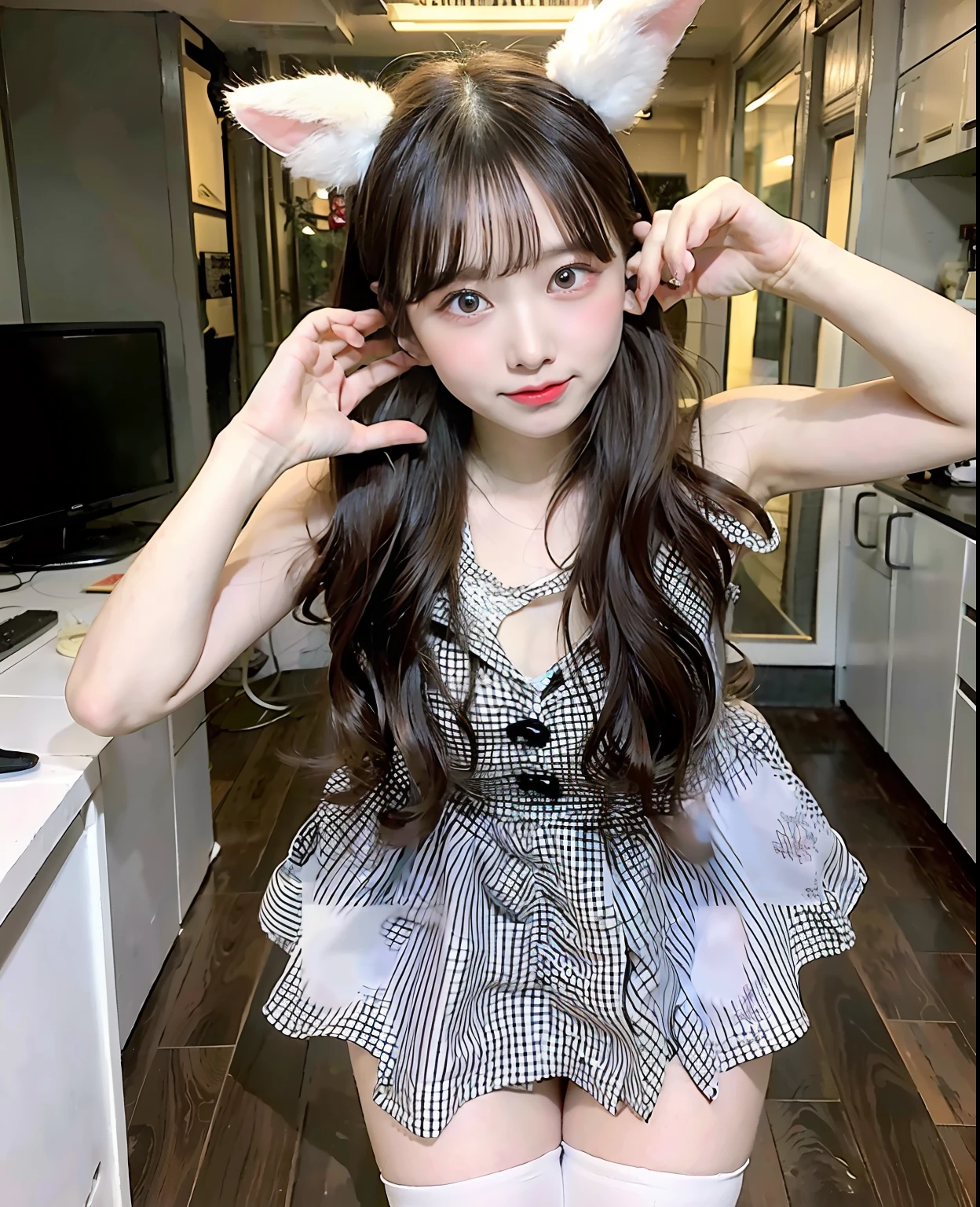 18 years old, one girl in Bunny Year is posing for a photo, twin-tailed hairstyle, kemono mimi, twin-tailed, shikamimi, sakimi-chan, sakimi-chan, cute hairstyle, yuruyuri, chiho, cute hairstyle, 8khd, 8k!, nekomimi, chiho aoshima, hololive, symmetry!!
