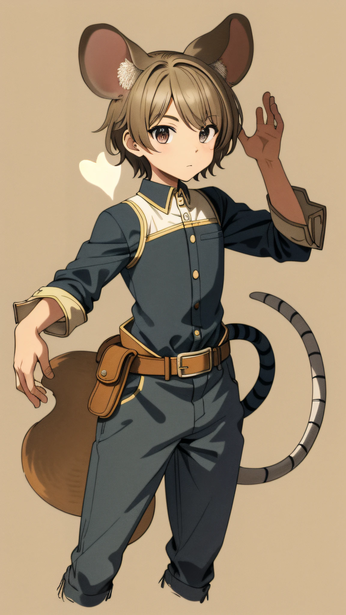 Best Quality, super detailed illustration, 1 boy, with ears and tail, Like a mouse, The body is like a girl's,