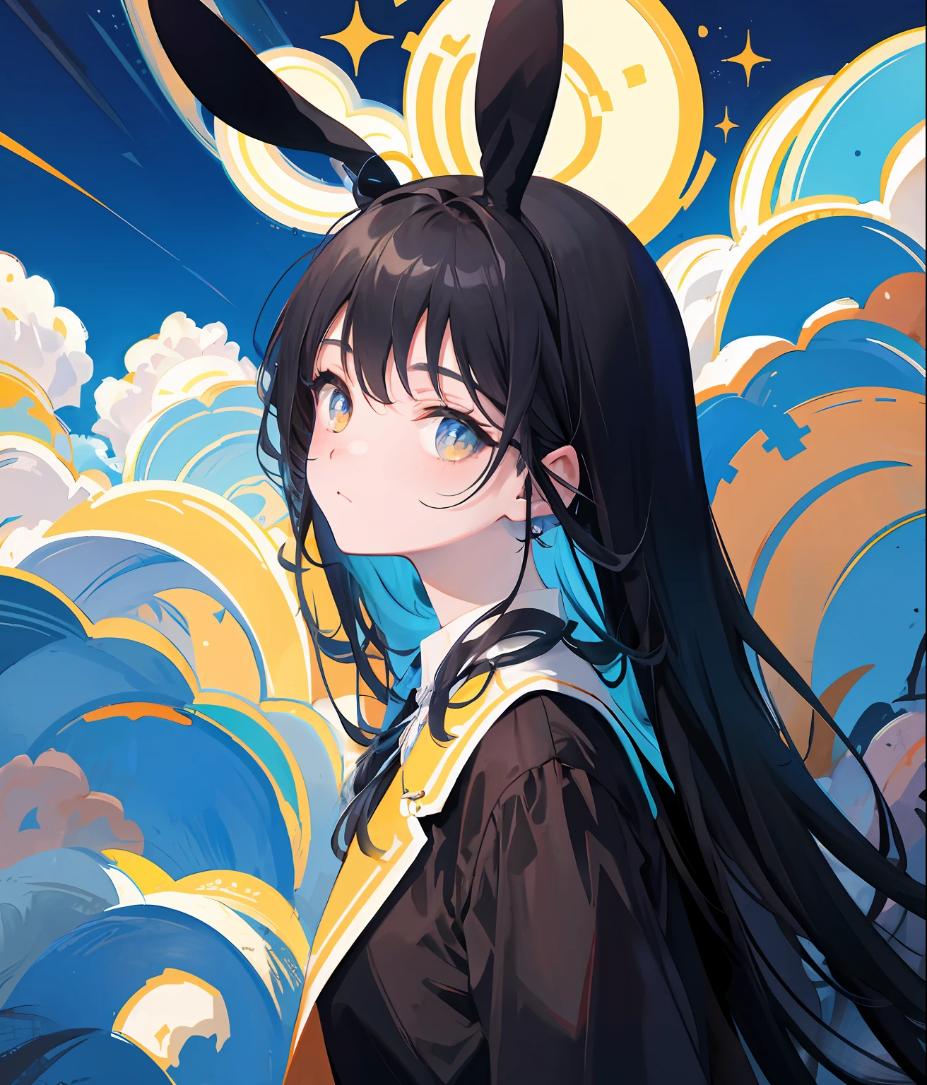 (Flat color:0.9),(Colorful:1.1),(Masterpiece:1,2), Best quality, Masterpiece, A high resolution, Original, extremelydetailedwallpaper, view the viewer,,,1girll,Solo,Bunny Girl,Portrait
