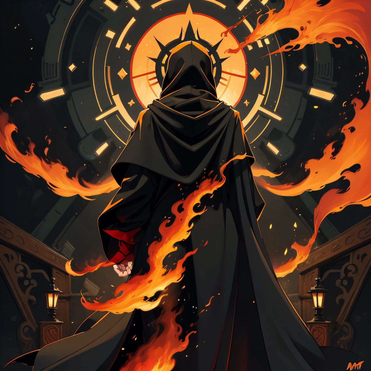 mtu,Sense of oppression,Flaming Sky,The back of the man in black,Embrace your hands ahead,mistic,Wear a hood