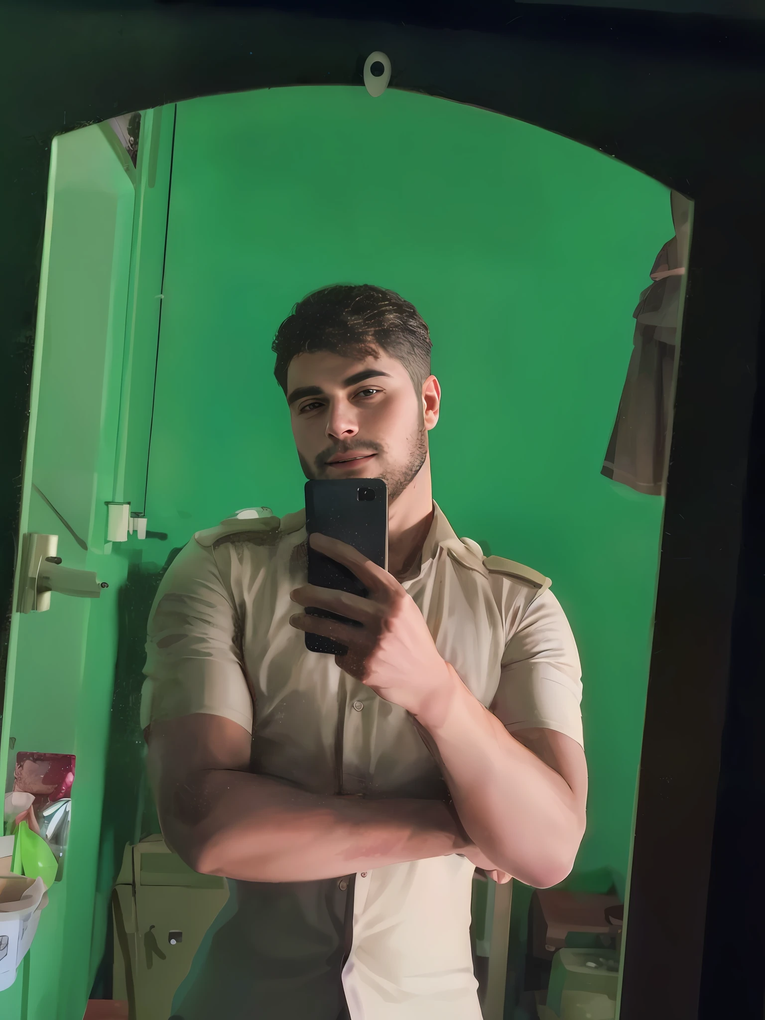 there is a man taking a selfie in a mirror, 8k selfie photograph, very very low quality picture, full body profile camera shot, selfie!!!!! of a man, full body photogenic shot, full body in camera, full body camera shot, cinematic shoot, mirror selfie, shot on nikon z9, frontal pose, selfie of a man, portrait shot 8 k change background us city make handsome anime
