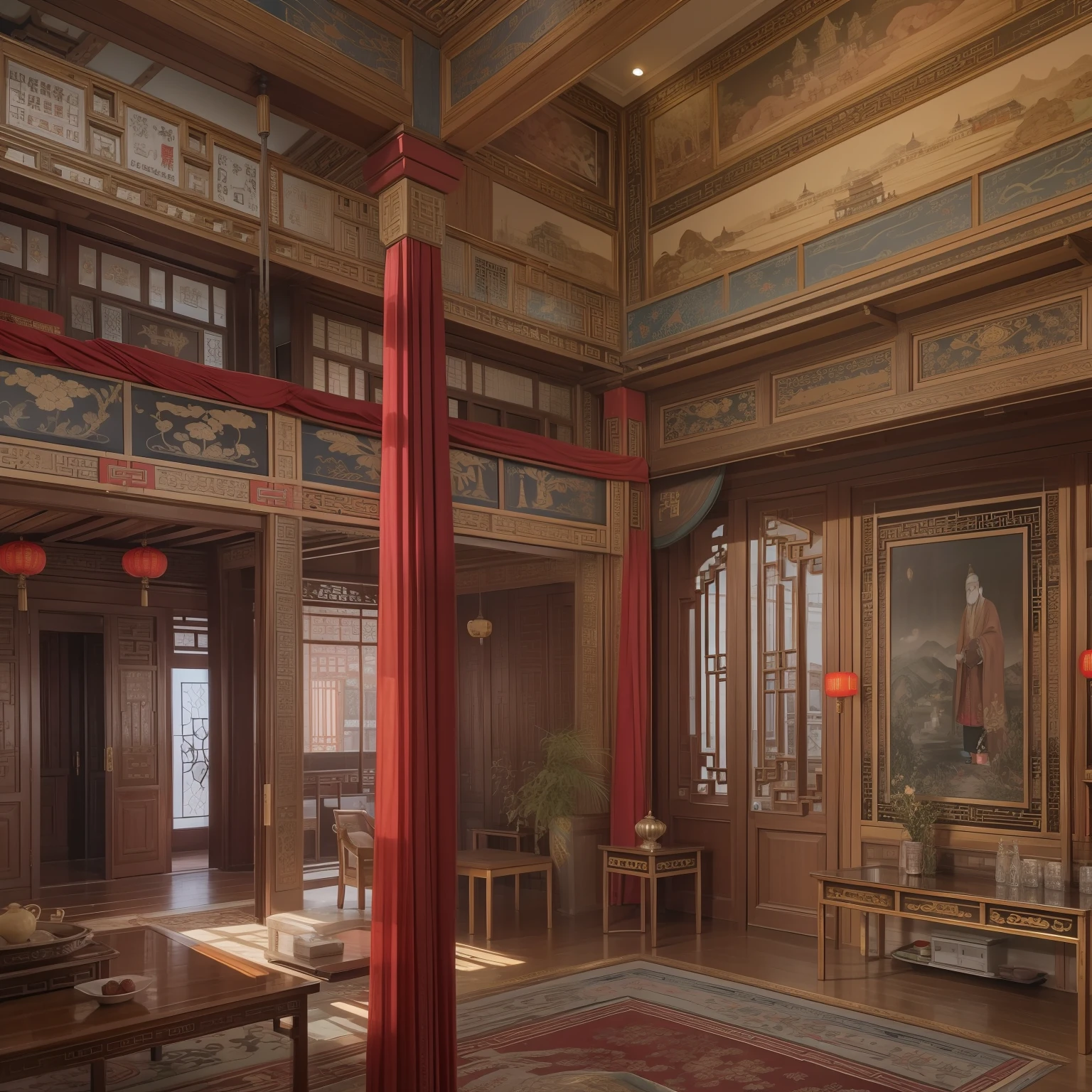 Uninhabited and realistic interior of the Chinese royal palace Live Action realisitic