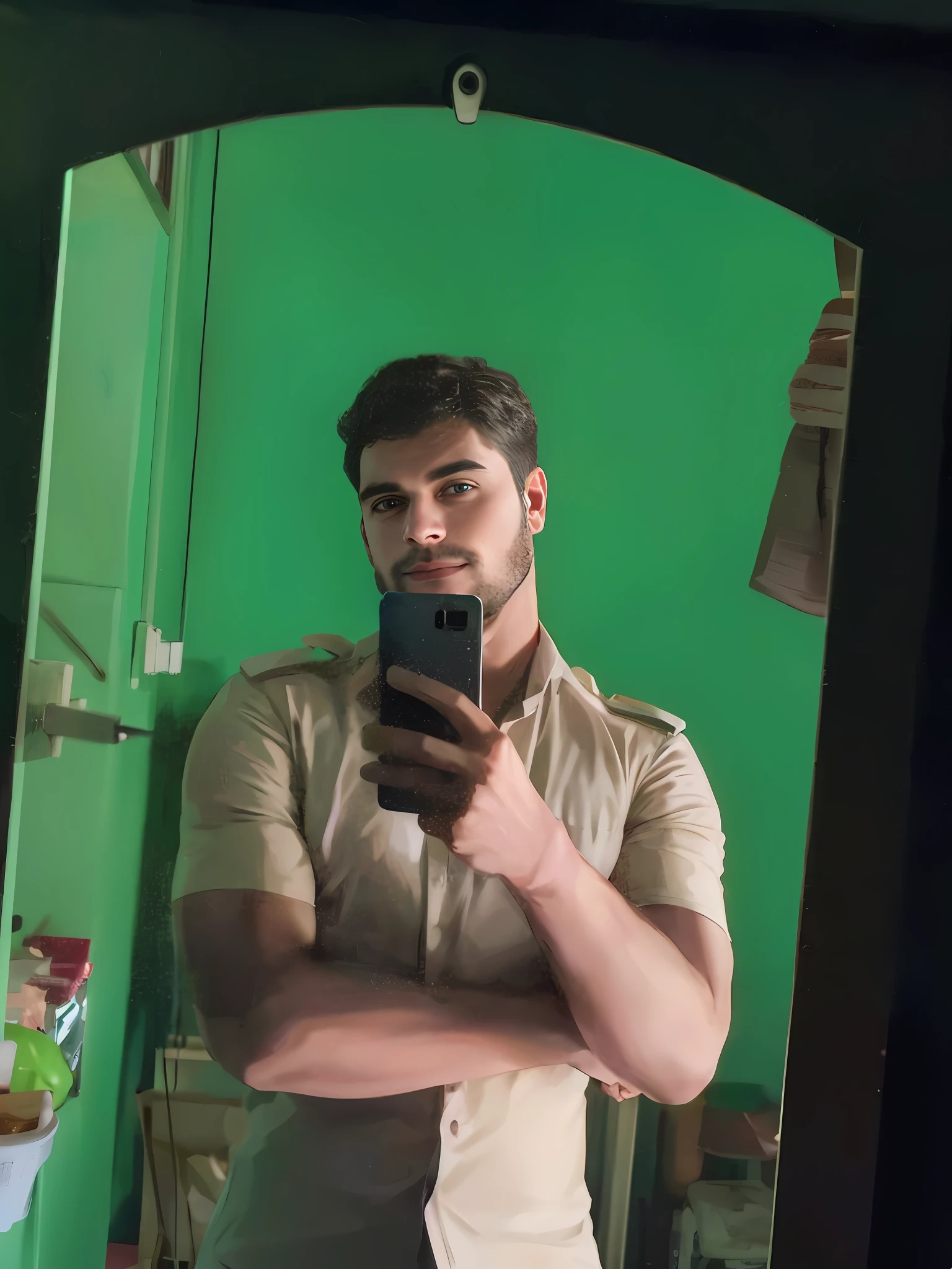 there is a man taking a selfie in a mirror, 8k selfie photograph, very very low quality picture, full body profile camera shot, selfie!!!!! of a man, full body photogenic shot, full body in camera, full body camera shot, cinematic shoot, mirror selfie, shot on nikon z9, frontal pose, selfie of a man, portrait shot 8 k change background us city make handsome anime