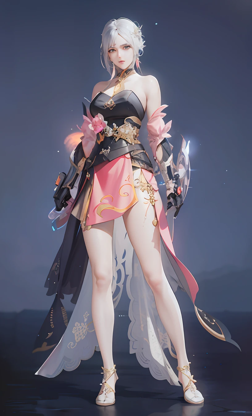 Girl posing for photo in dress,White skin of the, lunar themed attire, fantasyoutfit, full-body xianxia, intricate outfits, clear outfit design, adorned in majestic attire,, dreamy dress, flowing sakura-colored silk,((best qualtiy)), ((tmasterpiece)), (highly detailed:1.3), hdr(HighDynamicRange), Ray traching, NVIDIA RTX, Hyper-Resolution, Unreal 5, sub surface scattering, PBR textures,Anisotropic filtering, MAXIMUM DEFINITION, Many-Layer Textures, Albedo e mapas Speculares, Surface coloring, Accurate simulation of light-material interactions, perfectly proportions, style of anime4 K, anime styled digital art,8K, Anime style artwork, Digital anime art, Anime art style, Anime style mixed with Fujifilm, Beautiful anime artwork, anime style digital art,Ultimate detail