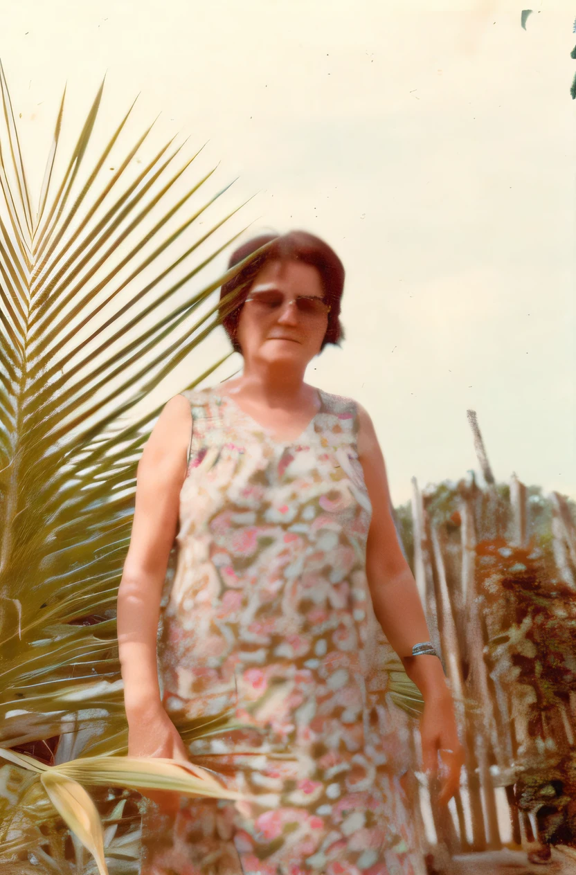 there is a woman standing in a garden with a plant, taken in the late 1970s, taken in the 1970s, taken in the early 1970s, Foto 1 9 7 0 s, Foto dos anos 1970, Foto de 7 0 s, taken on 1970s kodak camera, Foto anos 70