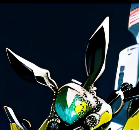Masterpiece, High quality, Beautiful wallpaper, Mecha warrior, Glowing eyes, Solo, The sword, Mask, helmet, sci-fi themed, Structural integration simplification, Gradient background, exquisite curve,Rabbit-type mech