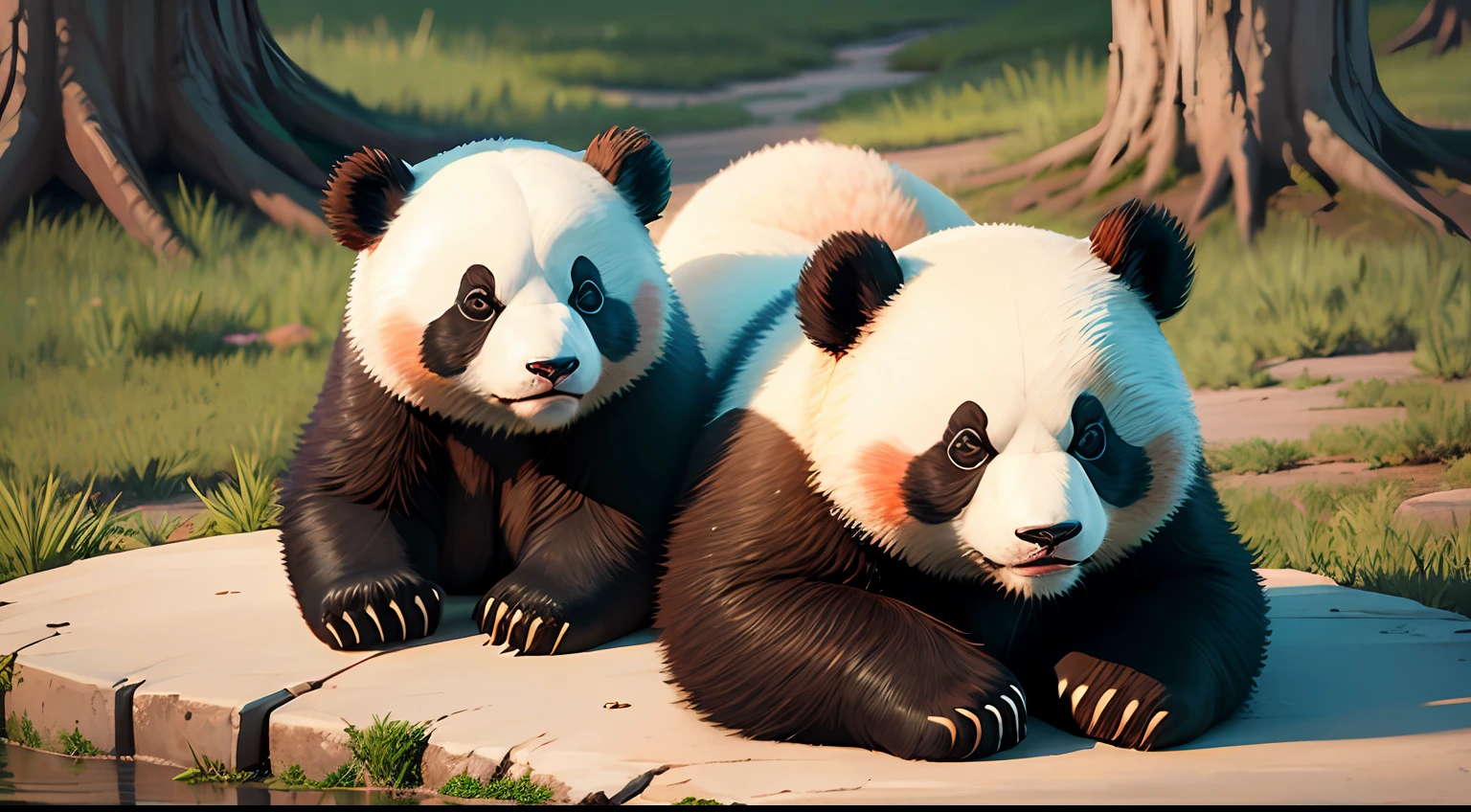 Realistic photo of several panda bears --auto