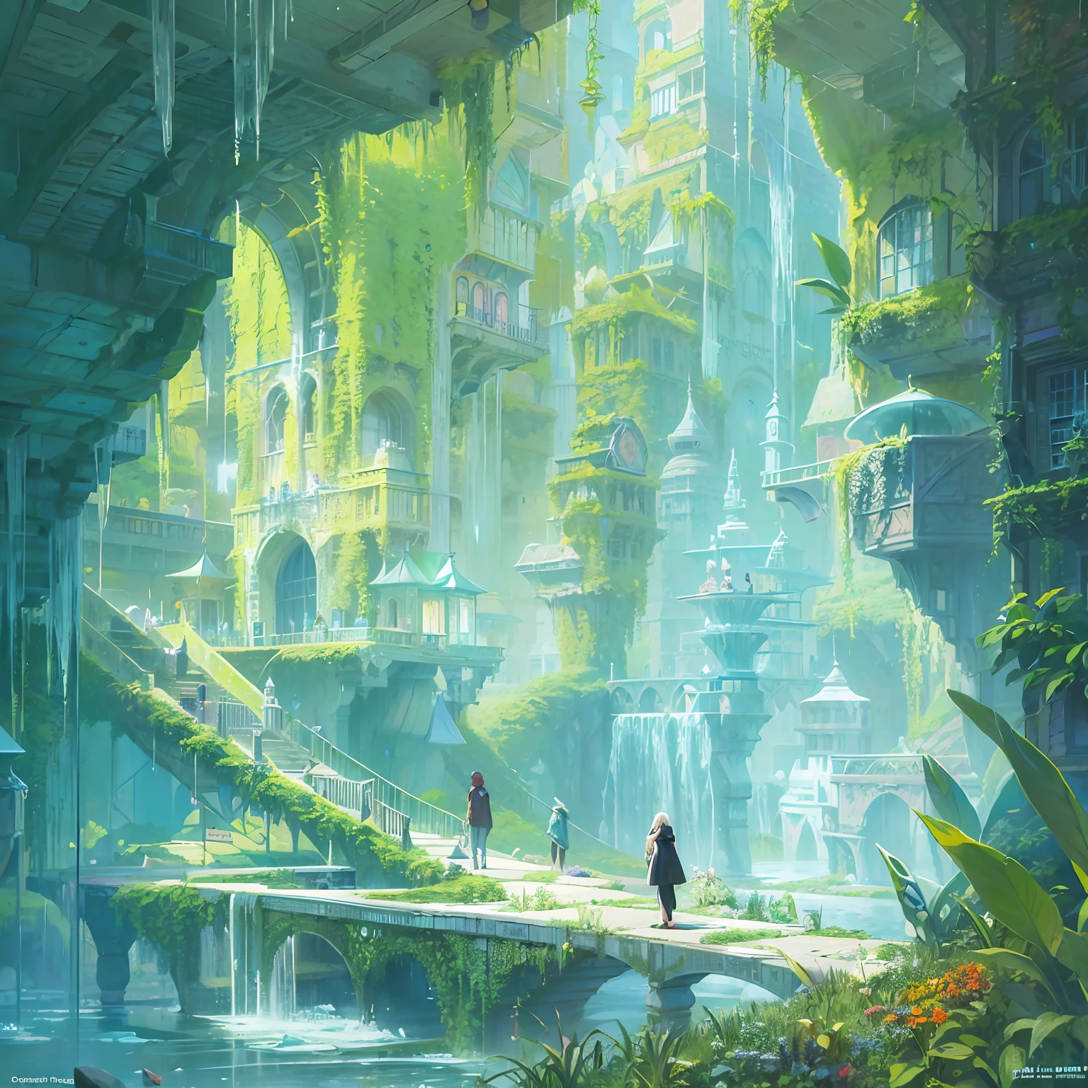 Crystal gardens buried deep underground，With exotic plants and rare resources，Frozen flora，Frost-covered building，Intricate ice formations，Ghibli Mobius style，Ice City before 2080，Möbius aesthetics，Morbius bonded with Louise，Len Mack inspiration，Studio Ghibli performance，moebius artwork，studio ghibli smooth concept art，james gilleard artwork。 --auto