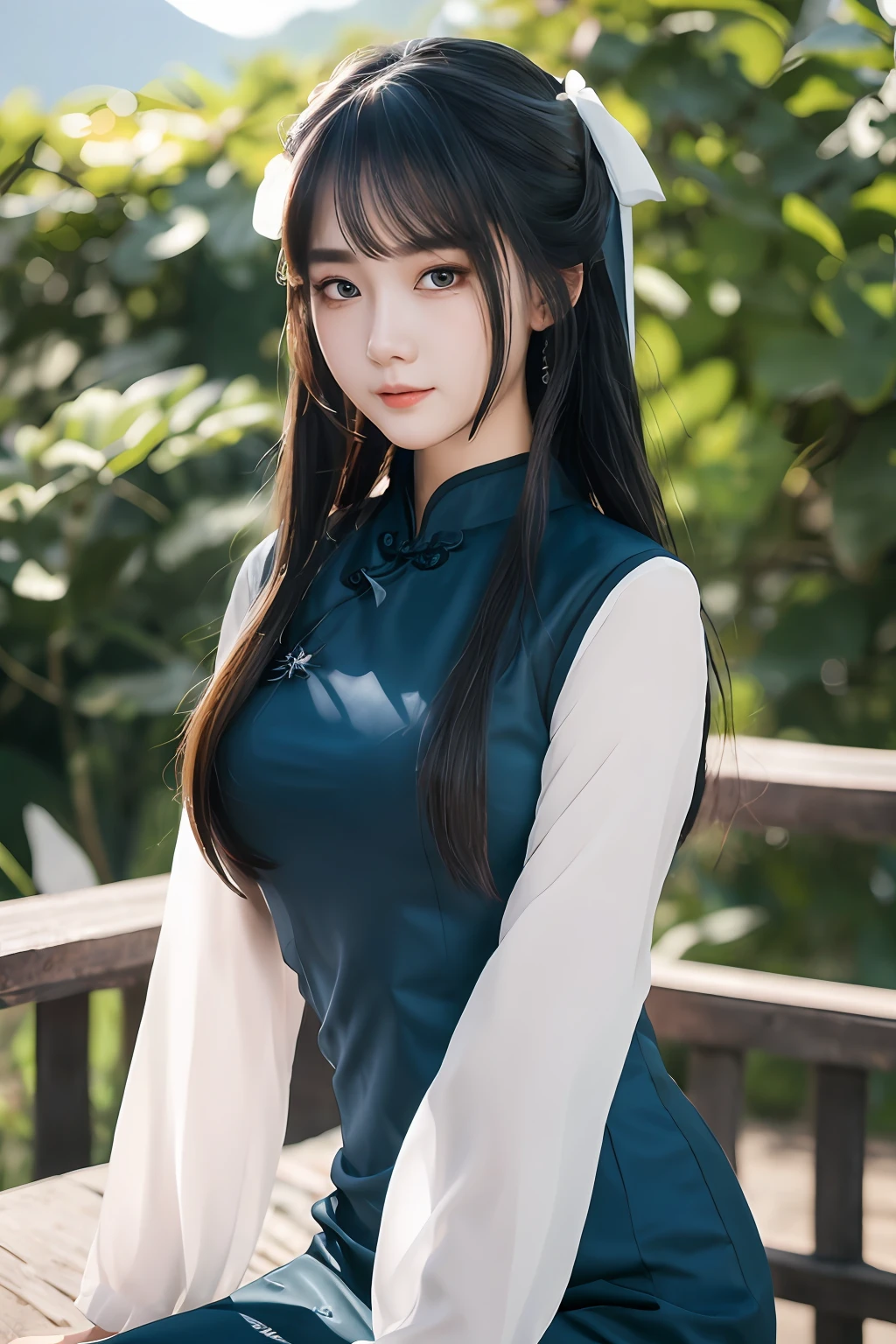 Best quality ,Masterpiece, illustration, An extremely delicate and beautiful, Extremely detailed ,CG ,Unity ,8K wallpaper, Amazing, finedetail, Masterpiece,Best quality,offcial art,Extremely detailed Cg Unity 8K wallpaper,absurderes, unbelievable Ridiculous, hugefilesize, Ultra-detailed, A high resolution, Extremely detailed,Beautiful detailed girl, Extremely detailed eyes and face, Beautiful detailed eyes,light in face,Cinematic lighting,1girll,view the viewer,Outdoors, ao dai , Show behind Skinny Audai, Masterpiece,Ultra photo realsisim,32K,Extremely detailed Cg Unity 8K wallpaper, Best quality