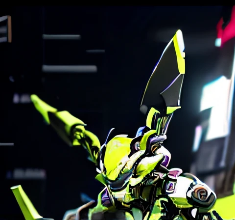 There is a picture of a motorcycle with a green and yellow design, rabbit robot, electrixbunny, wearing cybernetic bunny ears, bunnypunk, cyberpunk pikachu, cyborg jackalope cyberpunk, year 2099, jet set radio future, zone of enders, seapunk mecha, anime robotic mixed with organic, anime big breast, neotokyo source