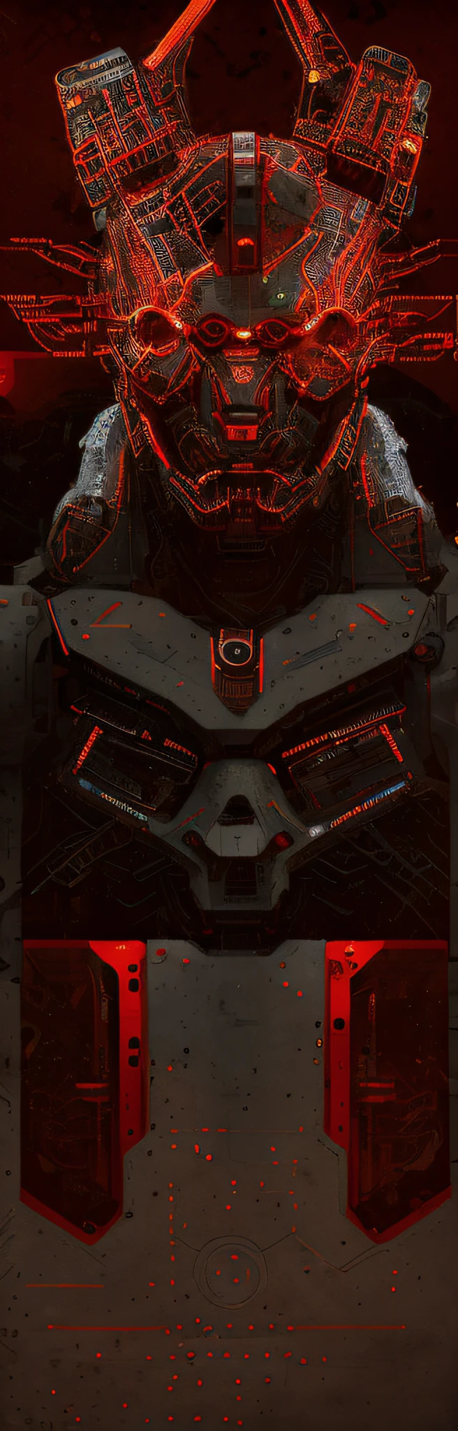 Close-up of futuristic vehicles at red lights, portrait of a mech, anfas portrait of a mech warrior, detailed sci-fi art, symetry!! portrait of cyborg, symmetrical portrait scifi, Science-fi digital art illustration, detailed digital concept art, huge detail, author:Ludwik Konarzewski Jr