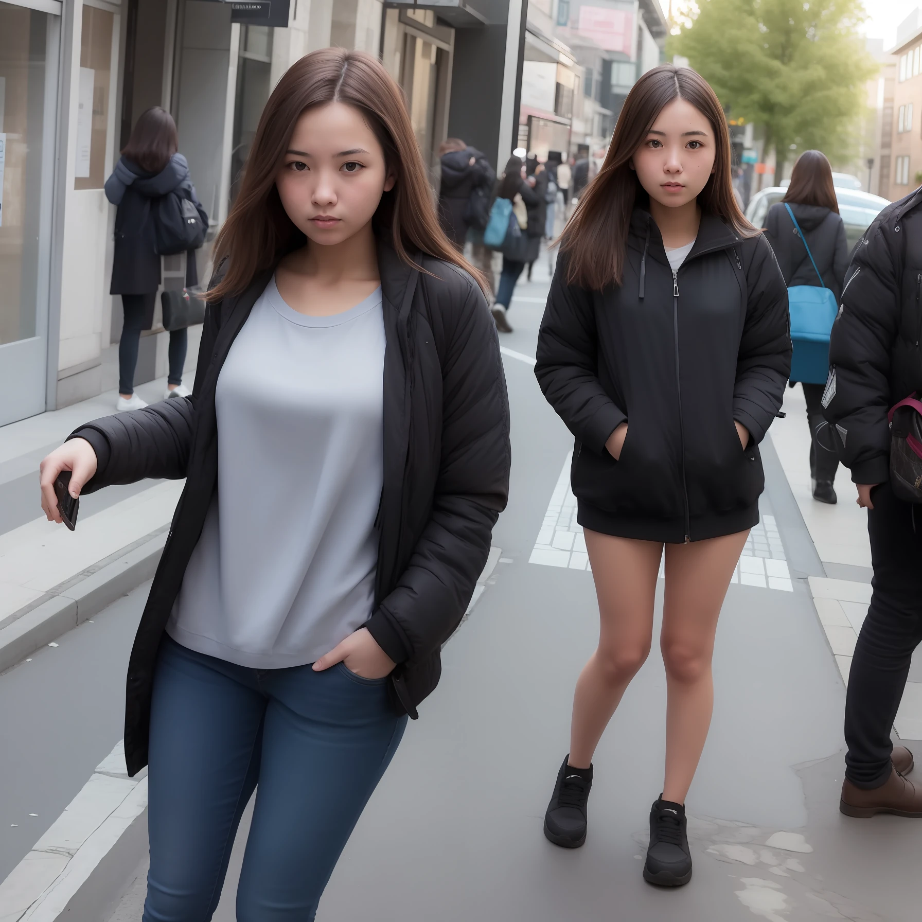 A young woman exposed，The background is the street