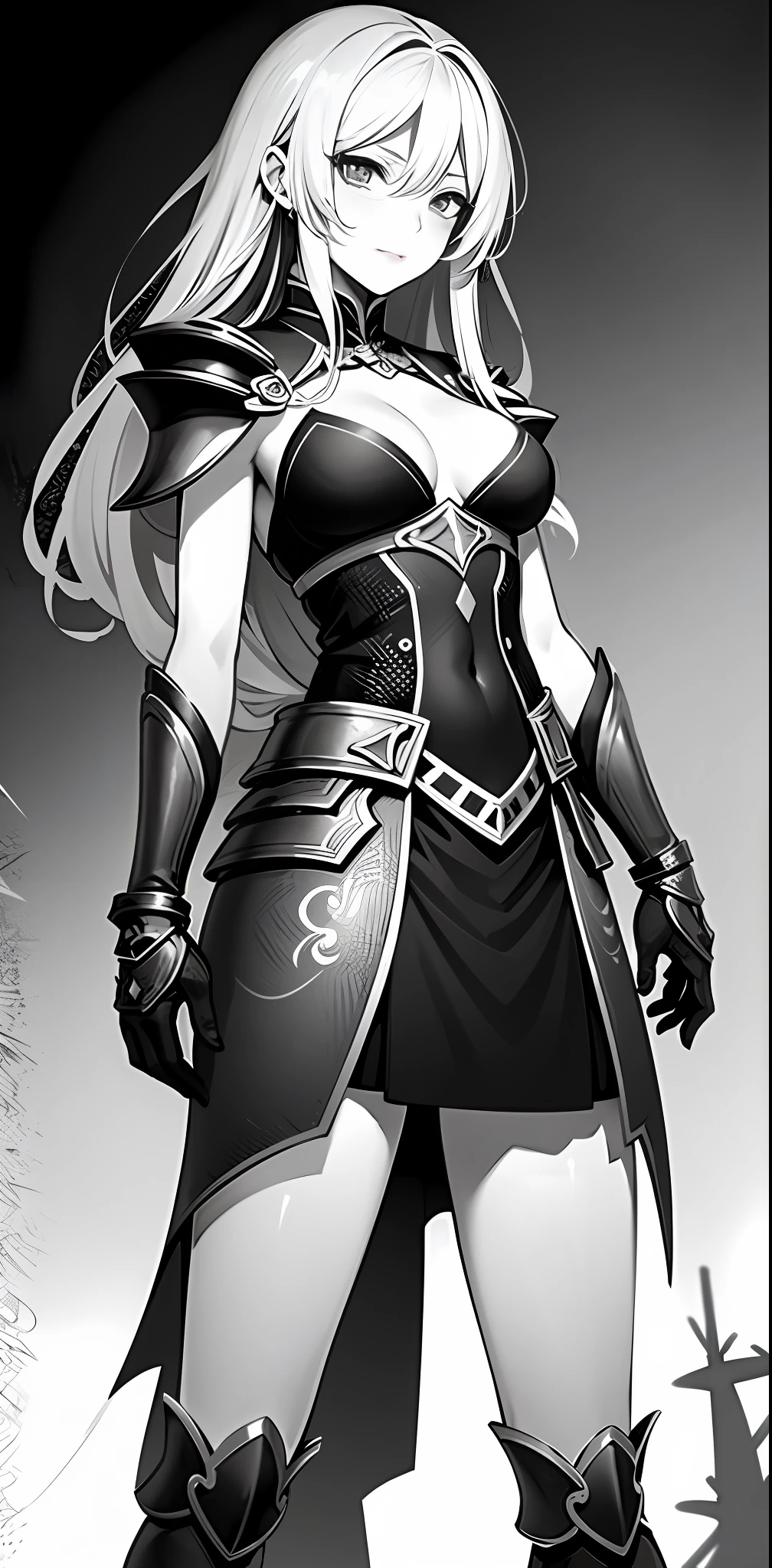 (Manhwa Style),(Line art:2)Delicate and neat,(1girll:1.3),(tmasterpiece,top-quality,best qualtiy),extremely detailed background,well-composed,Good anatomy,Perfect litthing,Good shadows,Zen calligraphy,(Realistis:1.3),The lines are intricate,The colors are naturally soft,Chinese female warrior in armor,Fight a group of barbarians in the forest,The battle was fierce
