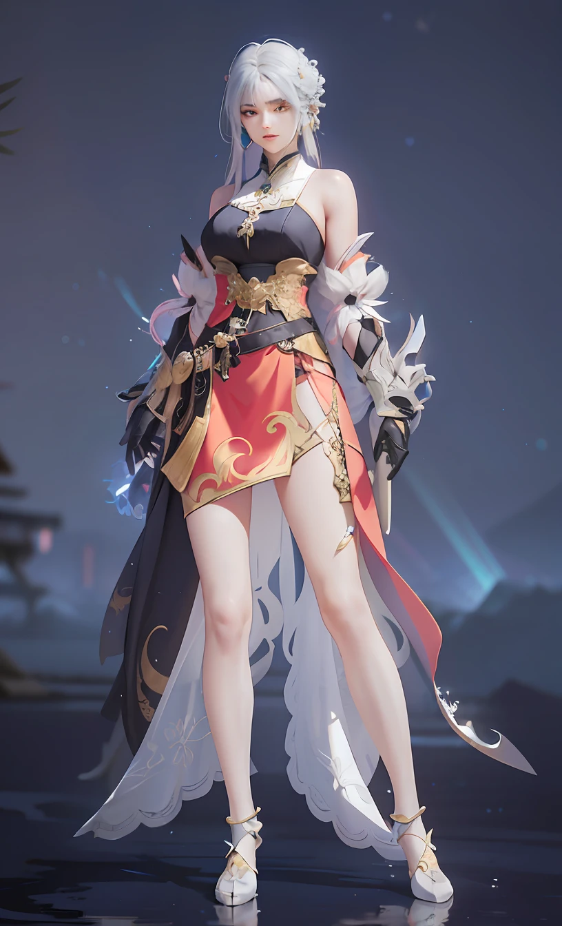 Girl posing for photo in dress，White skin of the, lunar themed attire, fantasyoutfit, full-body xianxia, intricate outfits, clear outfit design, adorned in majestic attire,, dreamy dress, flowing sakura-colored silk，（（best qualtiy））， （（tmasterpiece））， （highly  detailed：1.3）， hdr（HighDynamicRange）， Ray traching， NVIDIA RTX， Hyper-Resolution， Unreal 5， sub surface scattering， PBR textures，Anisotropic filtering， MAXIMUM DEFINITION， Many-Layer Textures， Albedo e mapas Speculares， Surface coloring， Accurate simulation of light-material interactions， perfectly proportions， style of anime4 K, anime styled digital art,8K, Anime style artwork, Digital anime art, Anime art style, Anime style mixed with Fujifilm, Beautiful anime artwork, anime style digital art，Ultimate detail