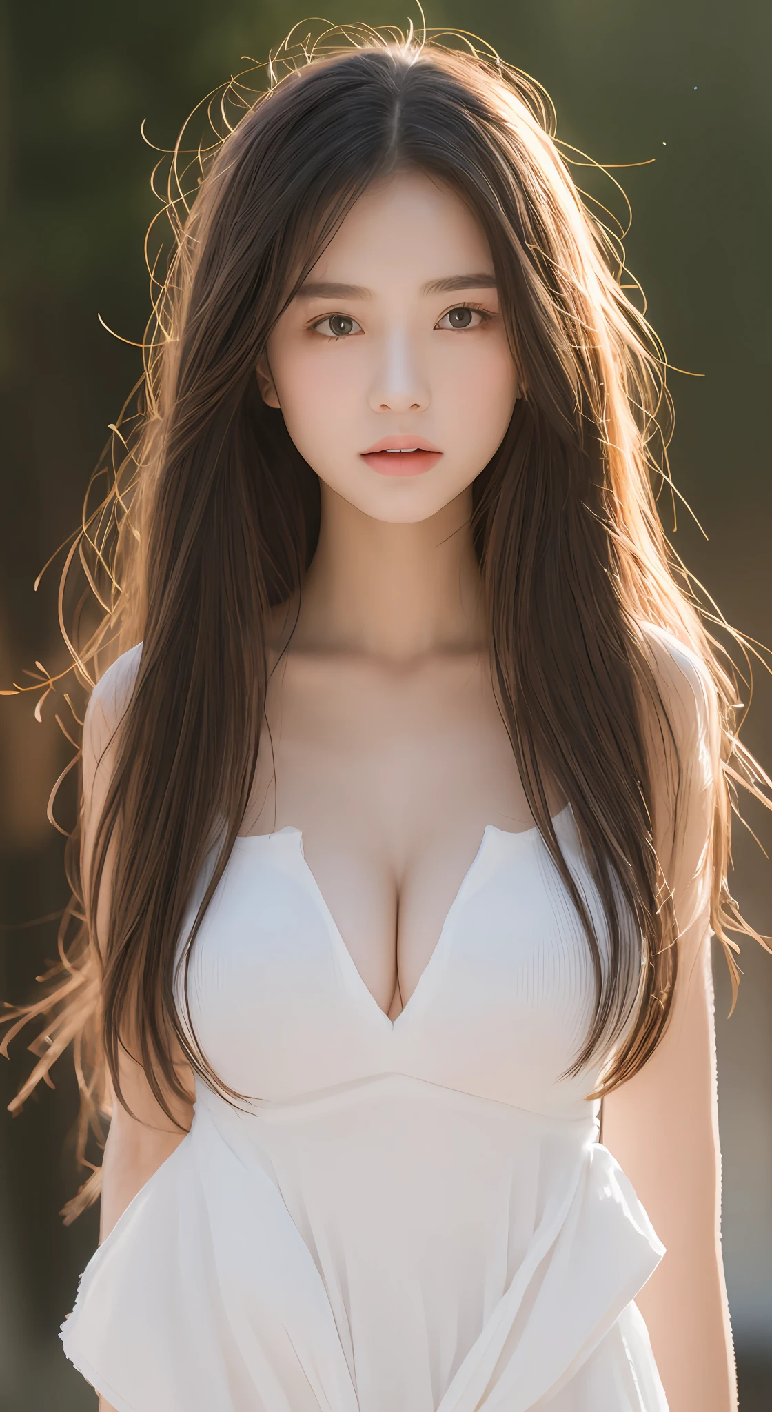 perfect figure beautiful woman：1.4，Layered Hair Style，Protruding cleavage：1.2，Two-dimensional clothing：1.5，Highly Detailed Face and Skin Textur，二重まぶた，Whiten the skin，long whitr hair