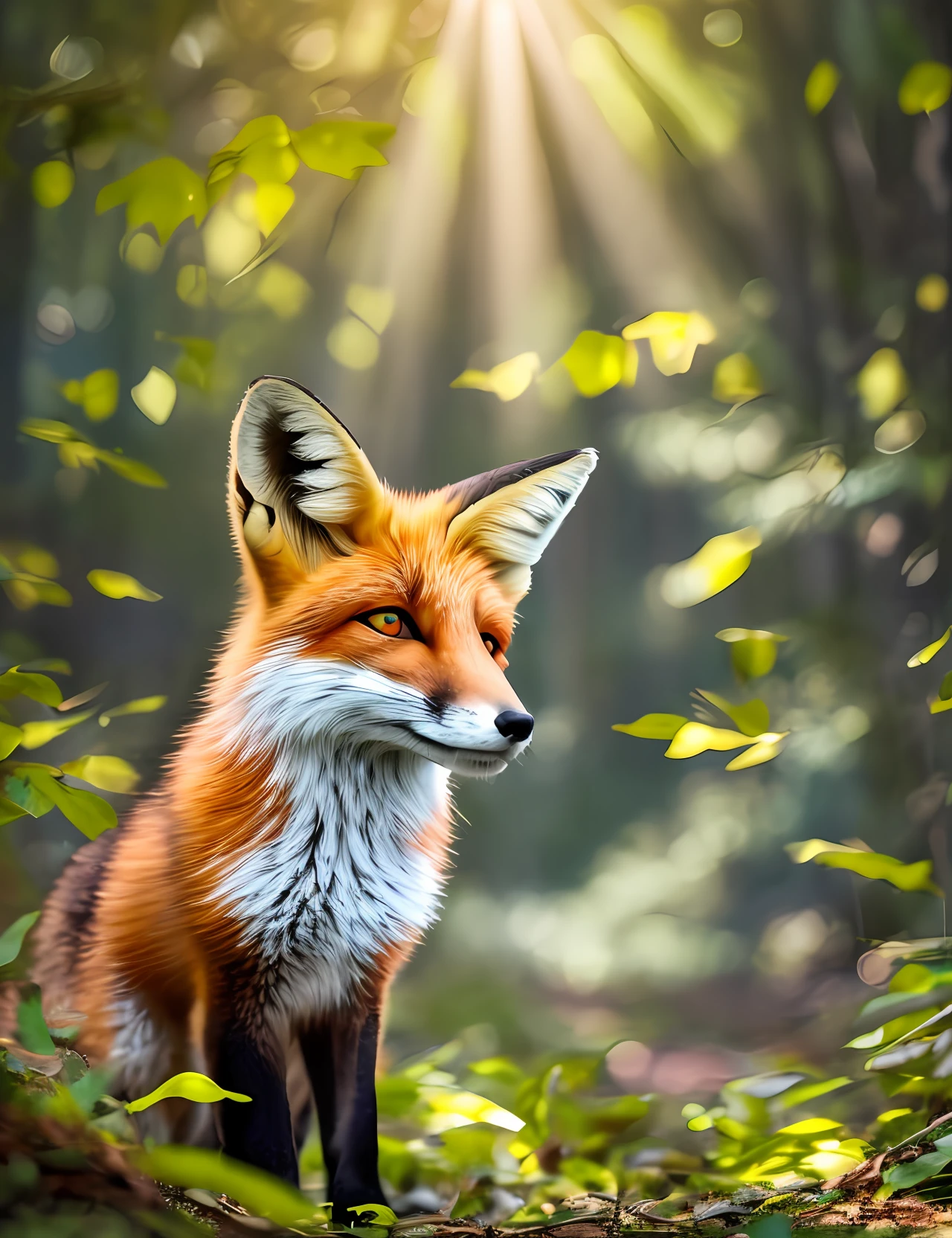 "A fox named Felix on an exciting adventure in a sun-drenched forest. Felix's curious eyes fixated on a sparkling, mystical diamond he found among the trees. The rays of sunlight, filtering through the leaves, casting a magical glow upon the precious gem." --auto --s2