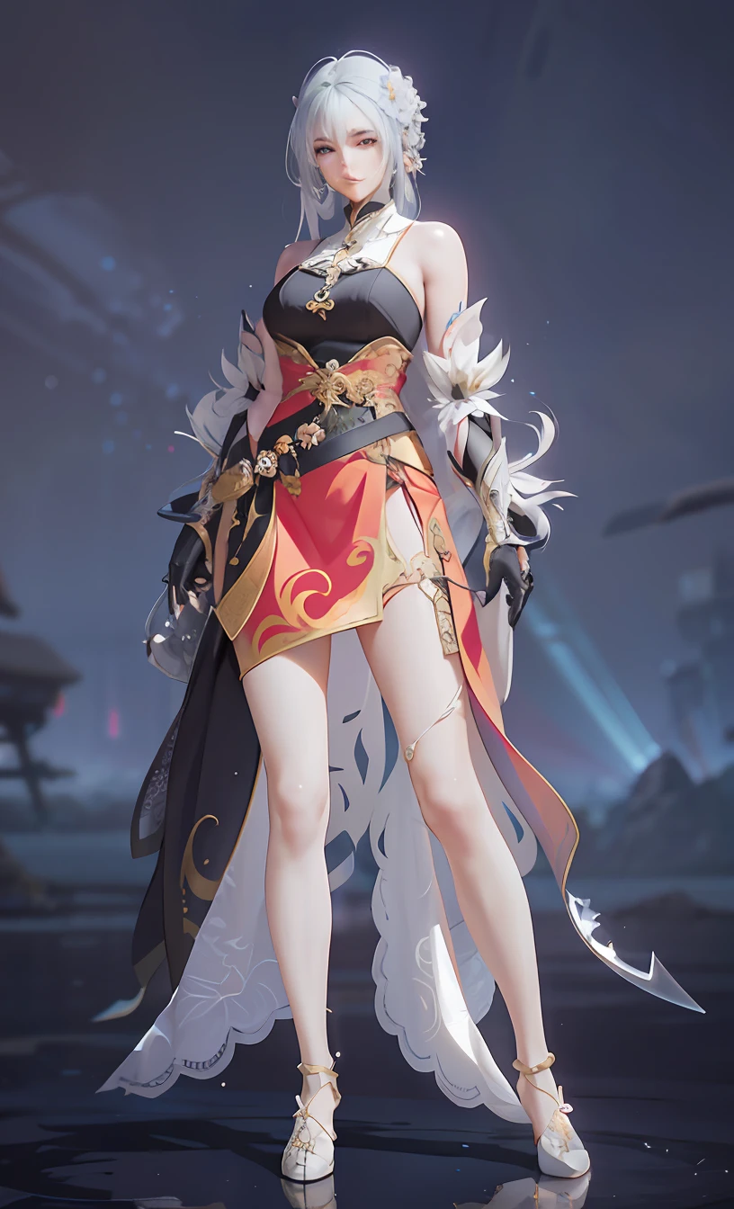 Girl posing for photo in dress，White skin of the, lunar themed attire, fantasyoutfit, full-body xianxia, intricate outfits, clear outfit design, adorned in majestic attire,, dreamy dress, flowing sakura-colored silk，（（best qualtiy））， （（tmasterpiece））， （highly  detailed：1.3）， hdr（HighDynamicRange）， Ray traching， NVIDIA RTX， Hyper-Resolution， Unreal 5， sub surface scattering， PBR textures，Anisotropic filtering， MAXIMUM DEFINITION， Many-Layer Textures， Albedo e mapas Speculares， Surface coloring， Accurate simulation of light-material interactions， perfectly proportions， style of anime4 K, anime styled digital art,8K, Anime style artwork, Digital anime art, Anime art style, Anime style mixed with Fujifilm, Beautiful anime artwork, anime style digital art，Ultimate detail