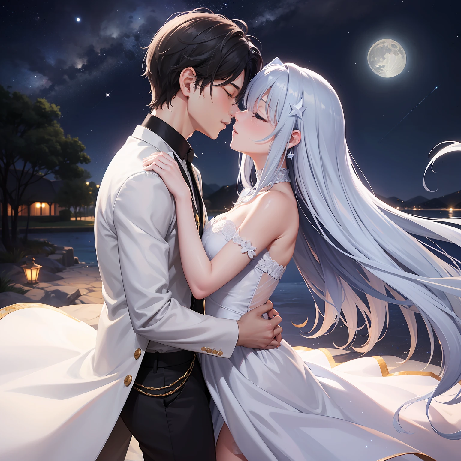 starrysky,nigh sky,As estrelas,themoon,Lovers,love heart,sweet,𝓡𝓸𝓶𝓪𝓷𝓽𝓲𝓬,Hand in hand,kiss,couple,heart-shaped,Dance,the night,blissful,emotive, Love Xuan,dream magical,affectionate,Warm