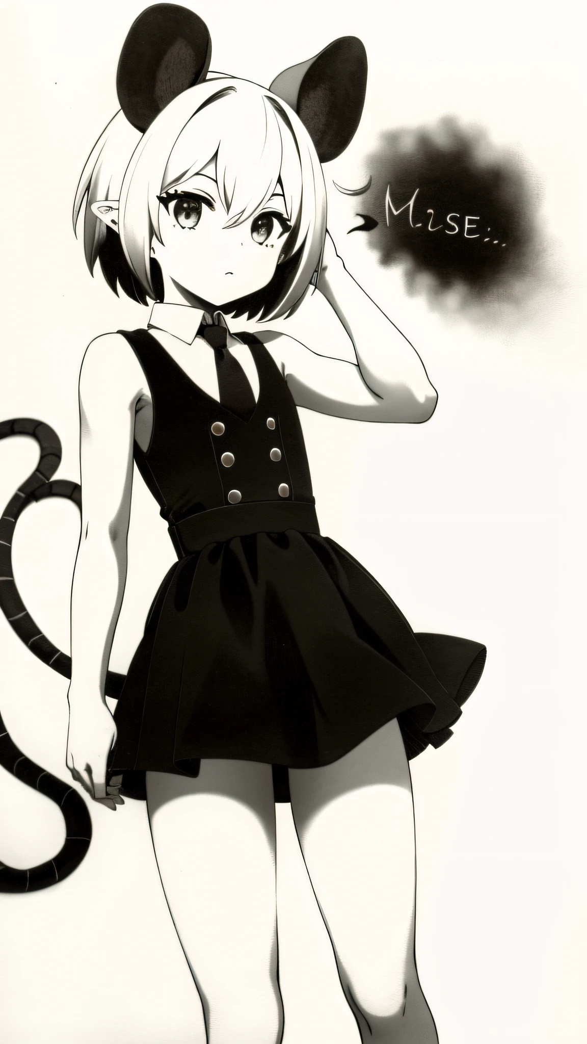 Best Quality, super detailed illustration, 1 boy, with ears and tail, Like a mouse, The body is like a girl's, Short Hair Hair