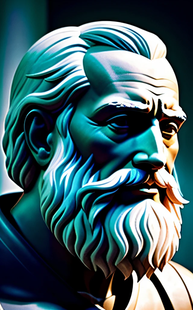 80-year-old philosopher, oriental, com barba longa, monumento, (Head Close-up:1.1), lightnings, foco nítido, fantasia, arte conceitual, dynamic  lighting, Epic composition, Michelangelo estilo, Vista da diagonal