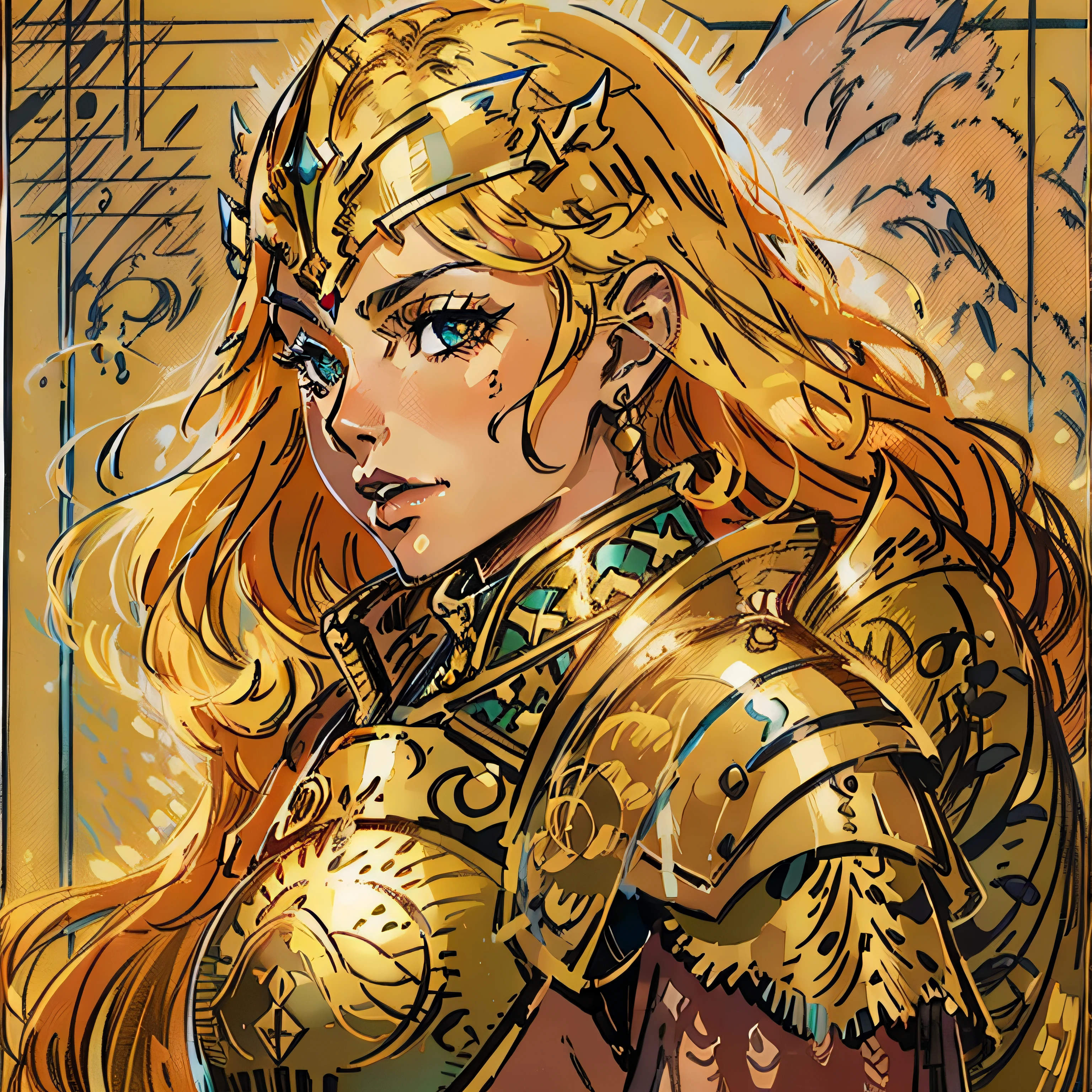 sexy mermaid, portrait, rpg character, medieval fantasy, close up portrait, golden armor color