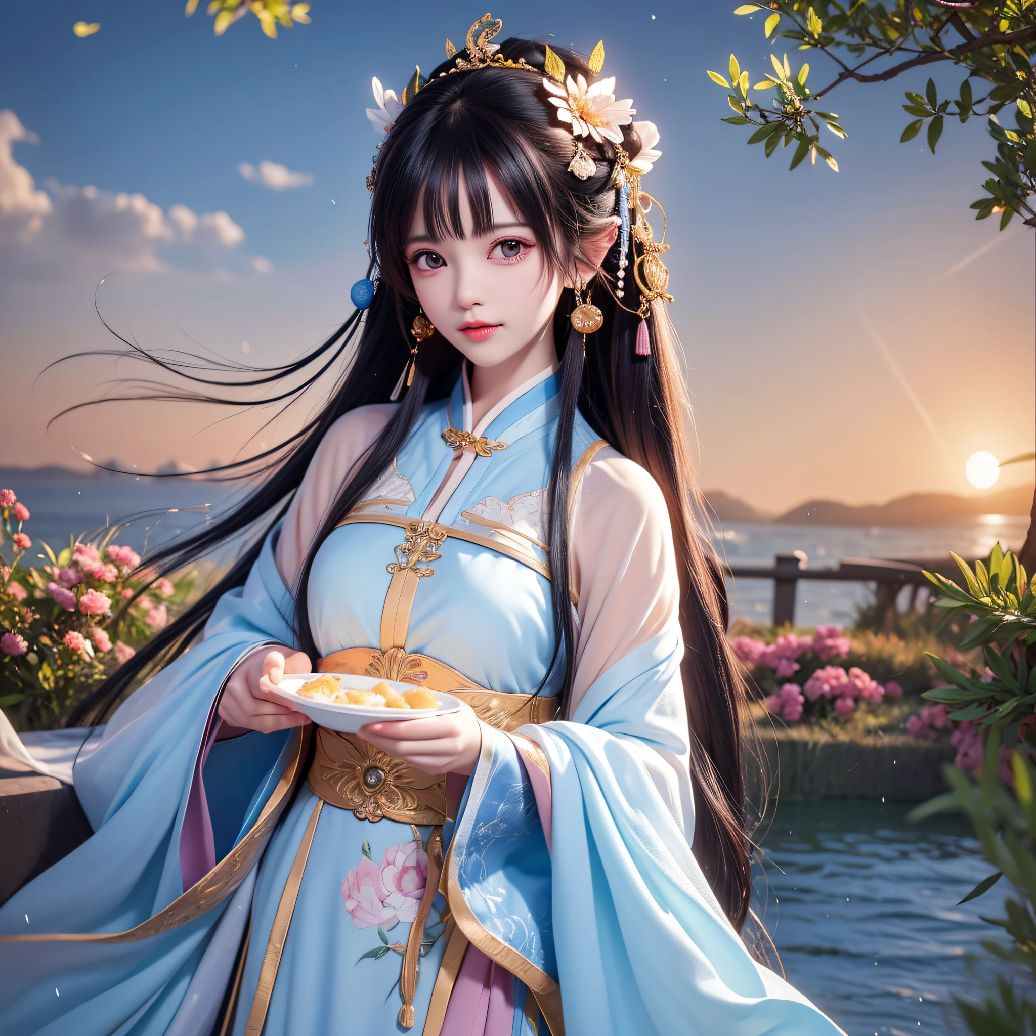 (8k, RAW photo:1.2), best quality, ultra high res,dramatic angle,(fluttered detailed color splashs), (illustration),(((1 girl))),(long hair),(rain:0.9), (头饰:1.4),少女身边有一座古宫,汉服,(重点),彩色水墨画,(泼彩),泼彩,(((colorful))),(素描:0.8) , Masterpiece, best quality, beautiful painted, highly detailed,(denoising:0.6),[splash ink],((ink refraction)), (beautiful detailed sky),moon,highly,detaild,(masterpiece, best quality, extremely detailed） CG unity 8k壁纸，杰作，最好的质量，超详细），（石蒜），