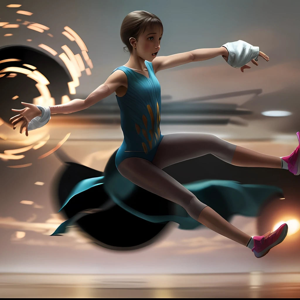 A girl jumps in the air, dynamicposes