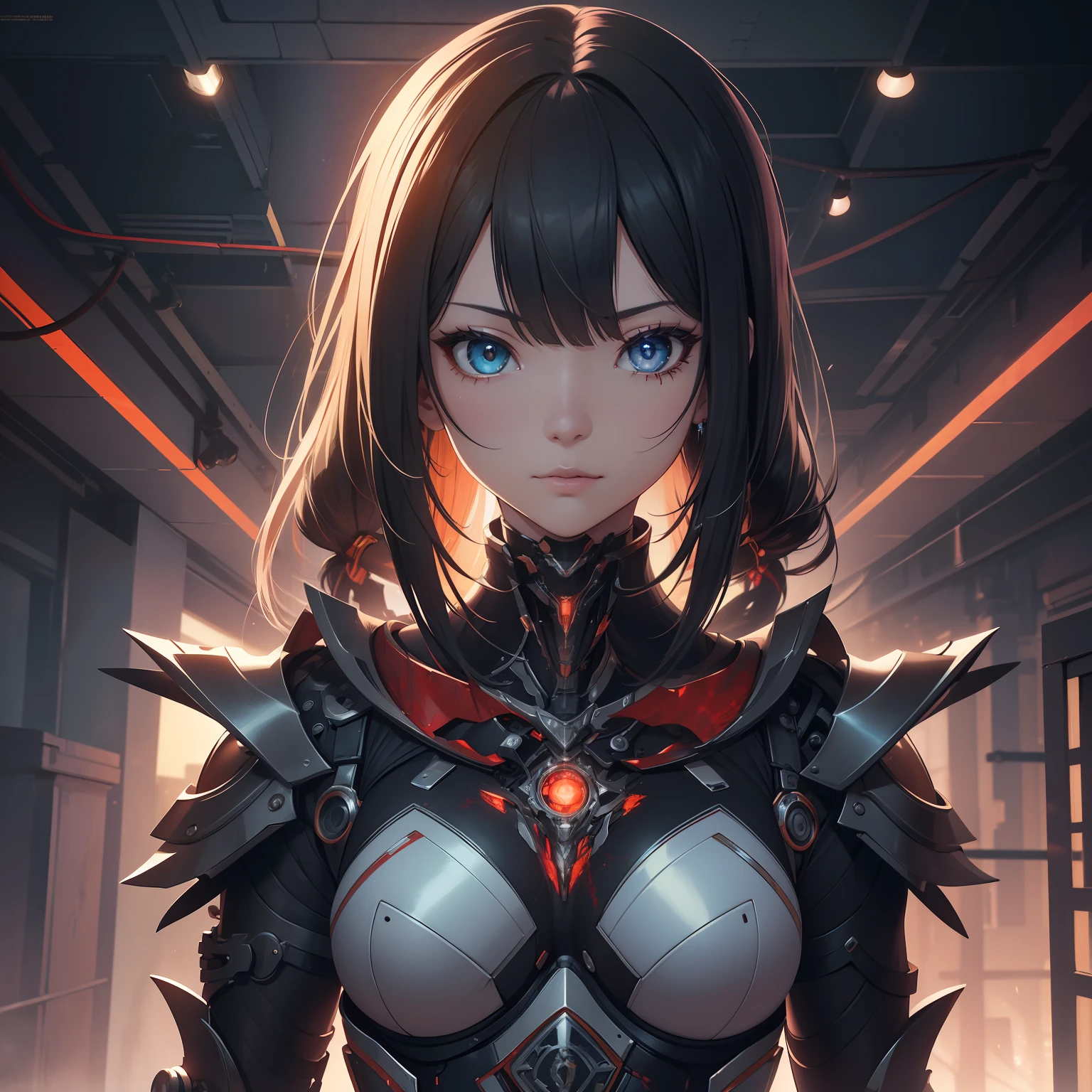 1 Mechanical Girl、((super realistic details))、portlate、globalillumination、Shadow、octan render、in 8K、ultrasharp、metals、Details of complex ornaments、cold color、Egyptian Detail、highly intricate detail、Realistic light、CGSoation Trends、radiant eyes、Facing the camera、neon details、Mechanical limbs、blood vessels connected to tubes、Mechanical vertebrae attached to the back、mechanical cervical attaching to neck、sitting on、Wires and cables connecting to the head、Chengwei Pan at Art Station、By Jan J.、detailed fantasy art、Stunning character art、Fan Art Best Art Station、epic exquisite character art、extremely detailed art germ、Detailed Digital Anime Art、Art Germ at Art Station pixiv