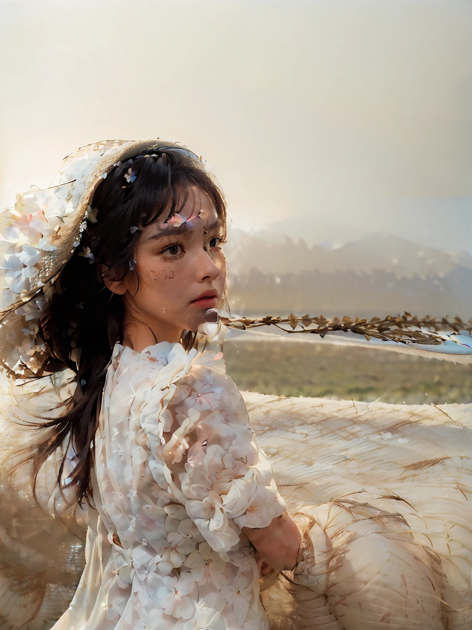 (extreme close up:1.5), (face focus:2),(Style of ???? ???:1.5),
((side face:2)),(1girl surrounded by soft_light:1.5), (backlighting:1.8), (lighting),(flowing fabric:1.3), ((Floral_summer_dress:1.5),(Straw_hat:1.3)),
(masterpiece), realistic, HDR, highly detailed, 8k, raw photo,
ambient occlusion, natural, harmonious composition, warm tones, fine art photography,