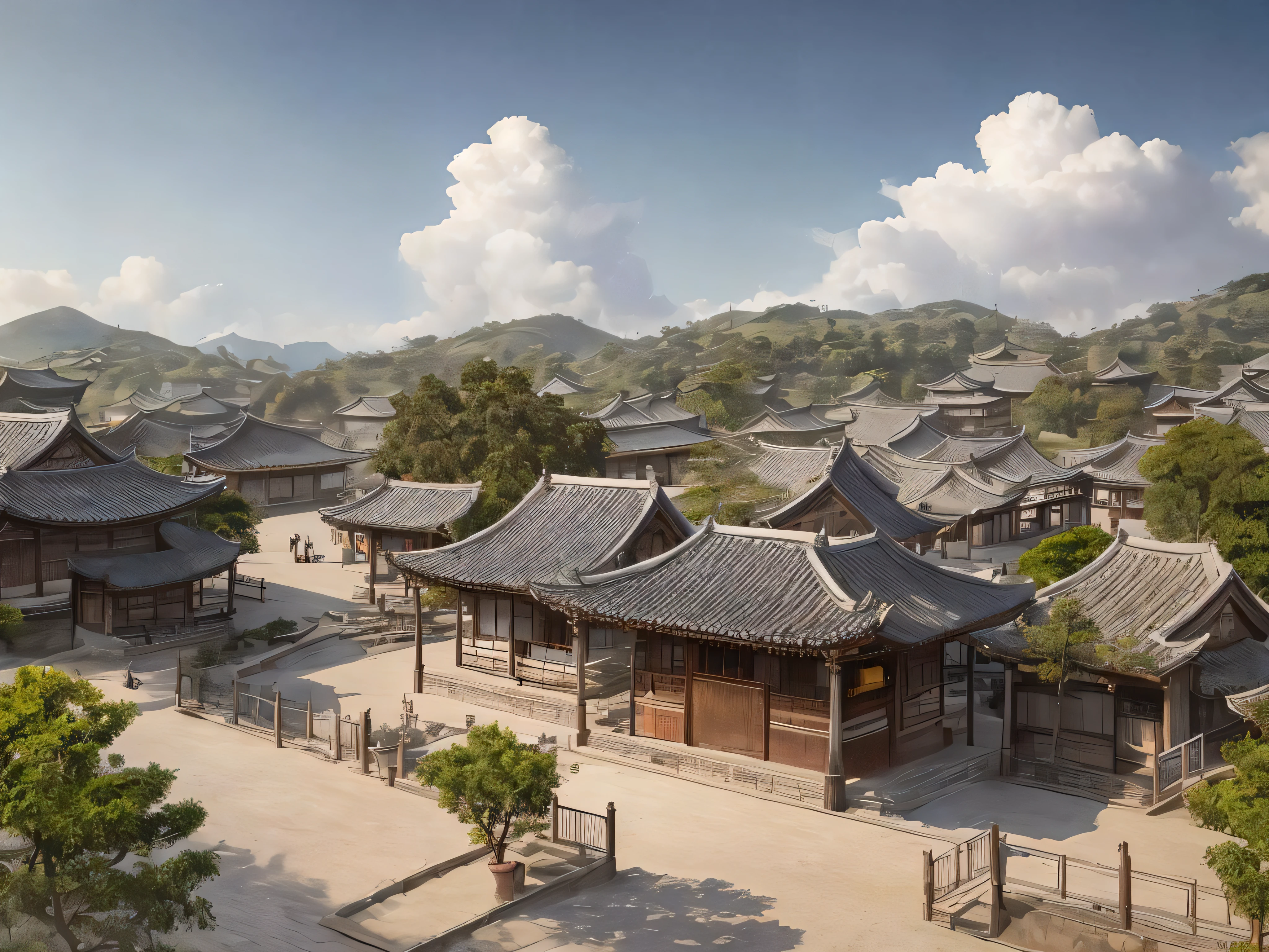 masterpiece, best quality, bonian, shukezouma, fantastic composition, old chinese town, many building, beauty sky detail