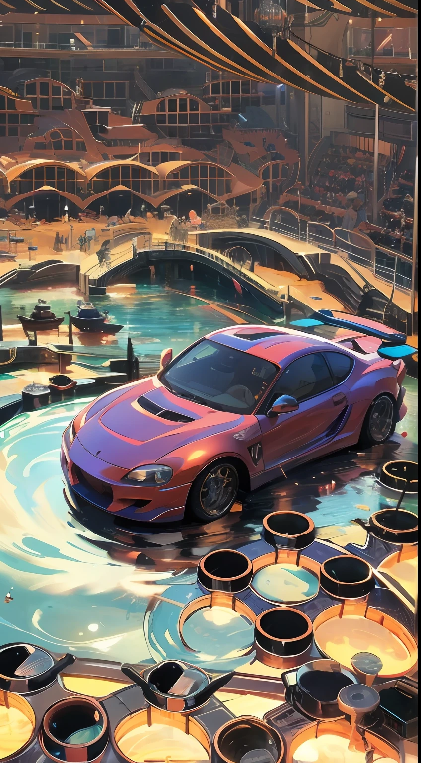 (nvinkpunk: 1.2) (SNTHWVE style: 0.8) VAL1 mk4Supra VAL2, light wave, sunset, complex, highly detailed