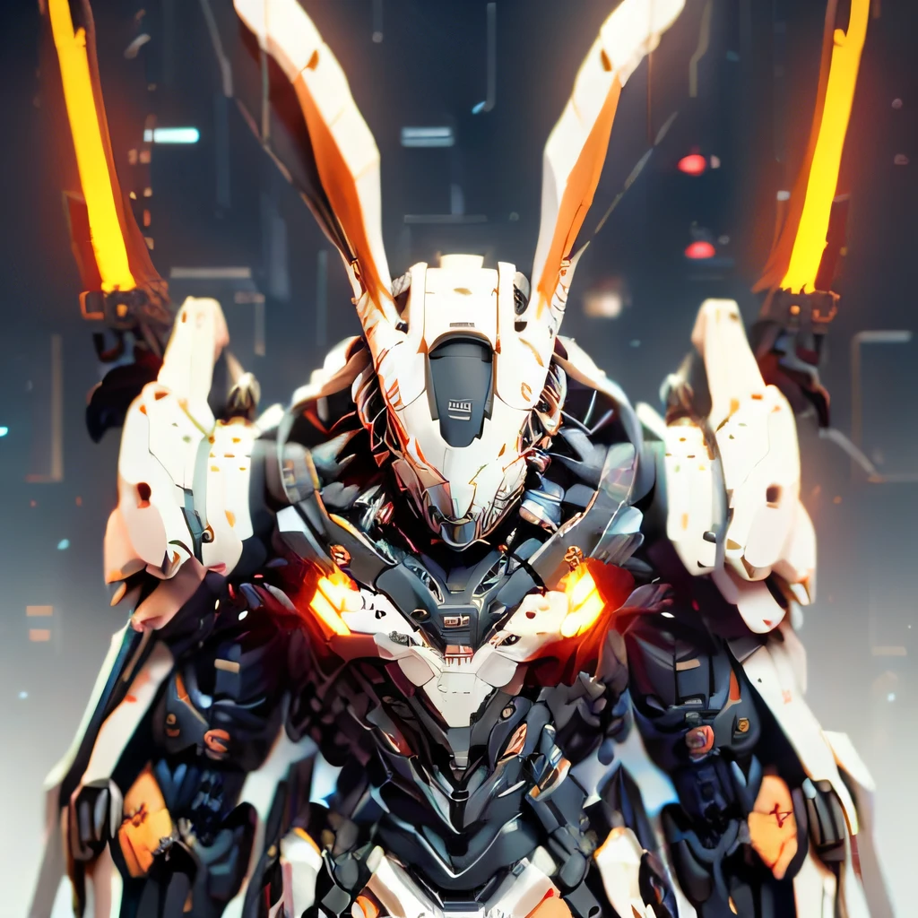 Rabbit-type mech,glowing light eyes,Only the head,Lots of details,Best quality at best,hight contrast,helmet,sci-fi themed,Fashionab,EVA,iintricate,Rigid metal,Clear focus,Bright lights,Only the front face,Head focus