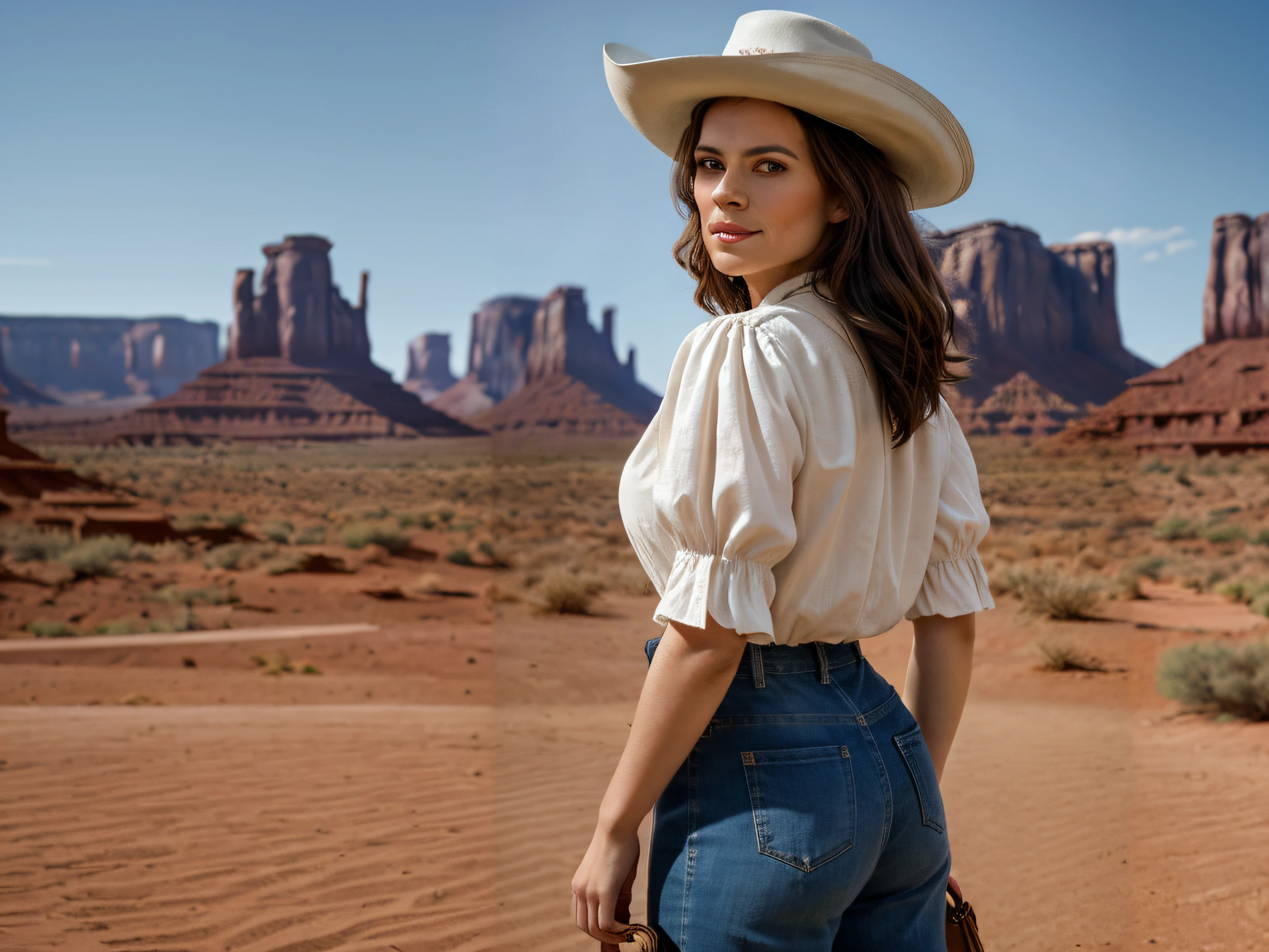 style of monument valley, westworld style, beautiful mountains, canyon, western, in the show westworld, bottom angle, oldwest