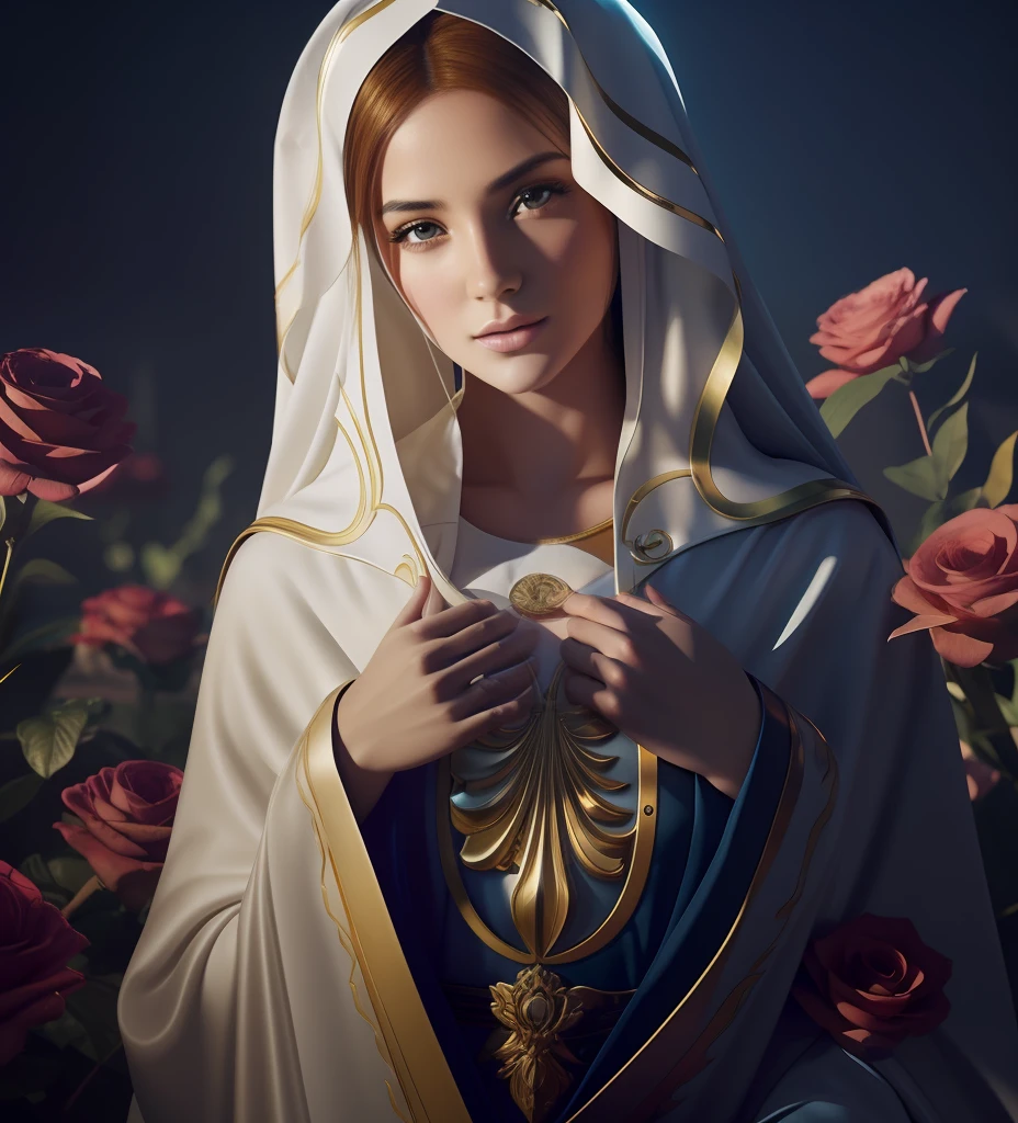 virgin mary. MUJER CAUCASICA. 19 years old, DULCE E INOCENTE MIRADA ANGELICAL, ultra detailed fine art photography, Aura de medianoche, cielo nocturno, Cara hermosa detallada, Dreamy, resplandeciente, retroiluminado, glamur, Mica, sombras, oil on canvas, Pinceladas, Suave, ultra-high def, 8k, Motor Unreal 5, Ultra Sharp Focus, Arte de Alberto Seveso, Artgerm, loish, Sf, Obra maestra de arte intrincada, ominoso, matte paint movie poster, golden ratio, tendencias en CGSociety, intrincado, epopeya, tendencias en Artstation, por artgerm, Altamente detallado, vibrant production cinematic character render ultra high quality model. obra maestra, calidad superior, mejor calidad, arte oficial, beautiful and aesthetic: 1.2), , extremo detallado, colorido, highest detailed, arte oficial, unidad de papel tapiz 8k, ultra detallado, beautiful and aesthetic, hermoso, obra maestra, mejor calidad,