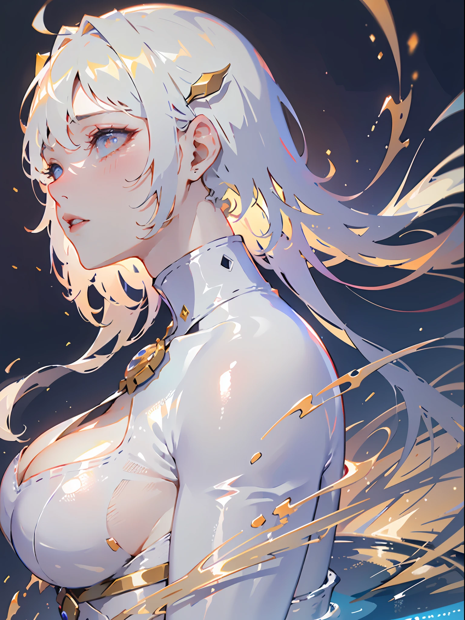 8K resolution, refined features, perfect face, glowing skin, high detail, latex_bodysuit, creamy white mucus body, enveloping the whole body, transparent liquid texture, sexy,busty,upright_straddle, sunrise, water, side view